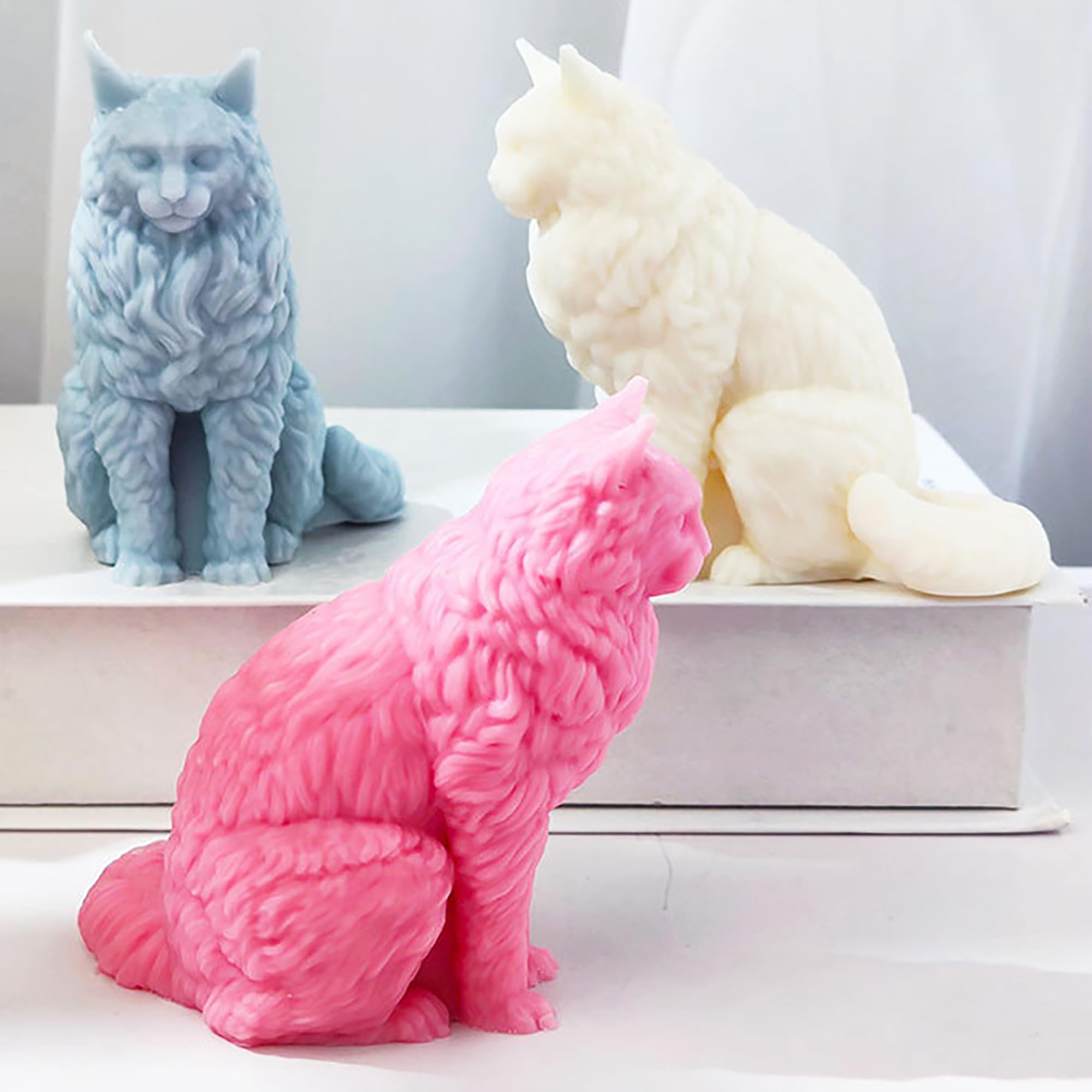 3D Cat Animal Cylinder Candle & Resin Mold - Resin Casting Silicone Molds for Home Decor & Candle Making Wave Spiral Mold