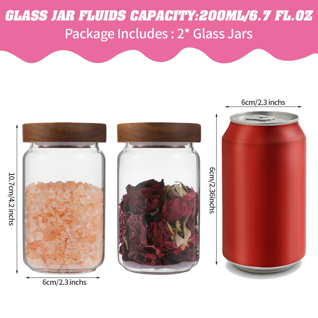 OULOVECO Small Glass Jar with Lids Mini Glass Bottle Glass Storage Canister Borosilicate Glass Containers for Spice Ground Nut Pasta Sugar Candy Tea (6.7oz（200ml)-2 PACK