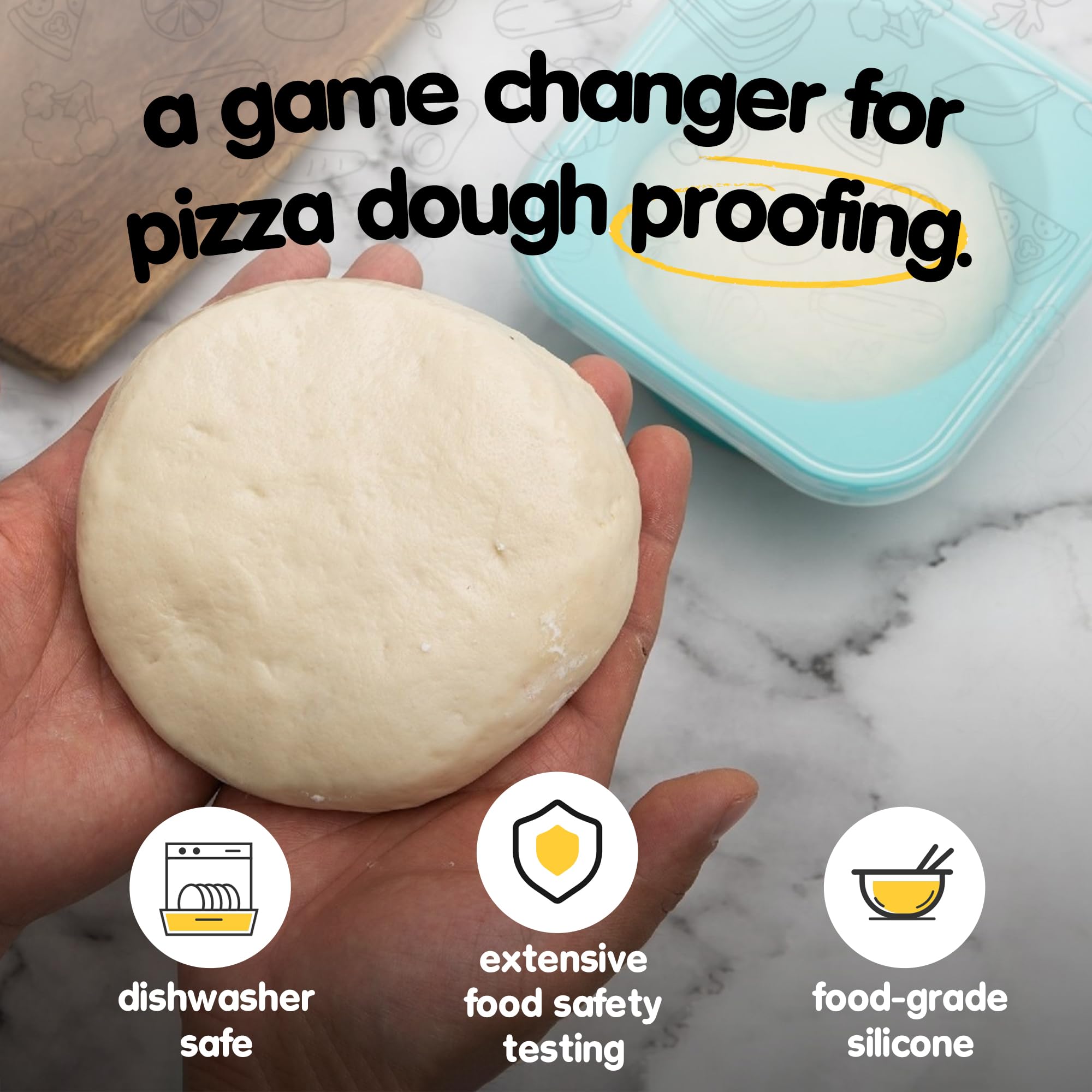 KEVJES Stackable Silicone Artisan Pizza Dough Proofing Containers with Lids (2 Yellow+2 Space Gray)