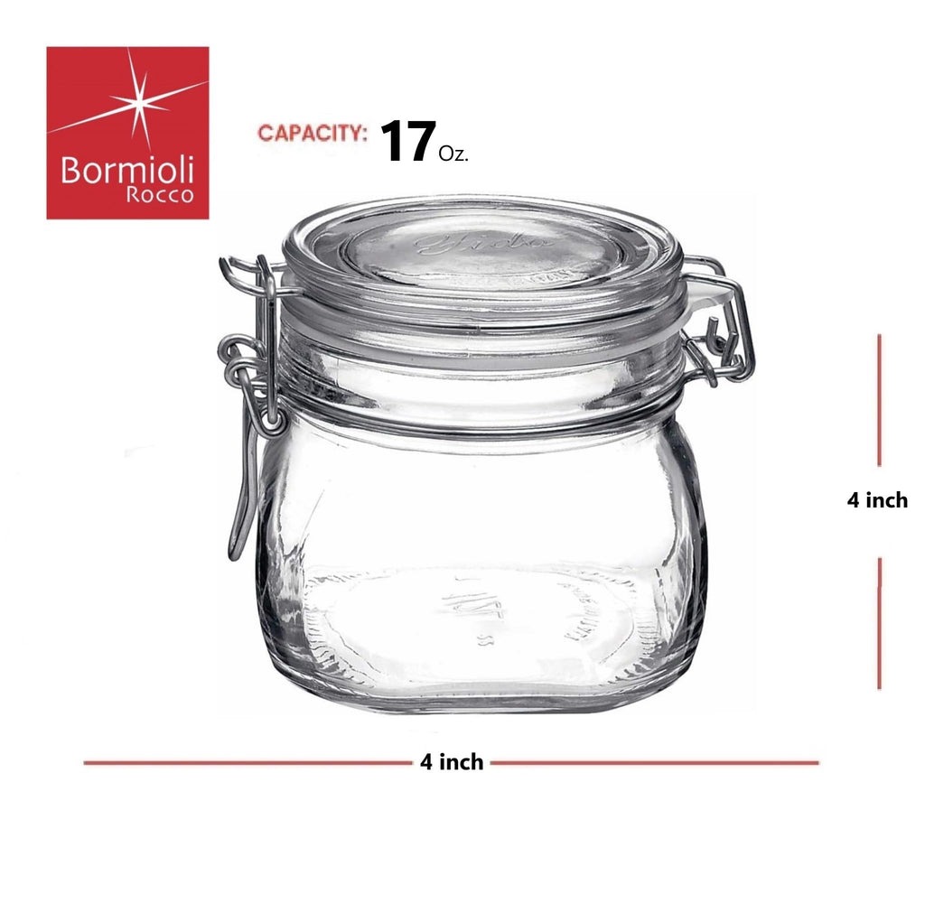 Bormioli Rocco Fido Glass Jars - 17.5 oz Airtight Containers with Clamp Lids & Rubber Seals, BPA-Free Italian Jars for Meal Prep, Overnight Oats, Salads, Smoothies & Healthy Pantry Storage (Set of 2)