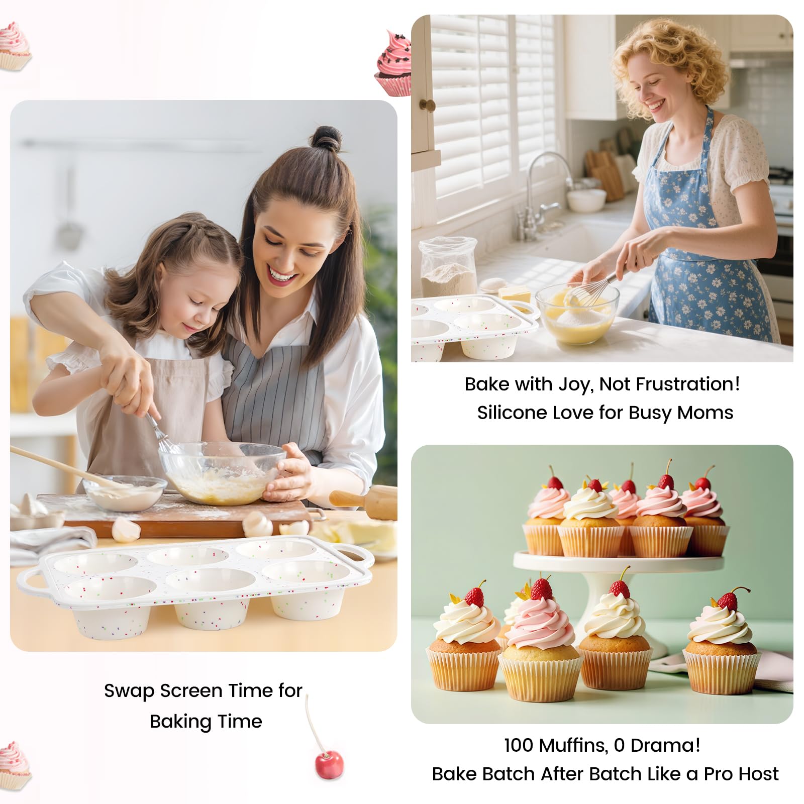 Fimary Silicone Jumbo Muffin Pan with Metal Frame, Non Stick Food Grade Silicone Large Muffin Pan Set of 2, with Handles 6 Cup,BPA-Free and Dishwasher Safe, Jumbo Cupcake Pans