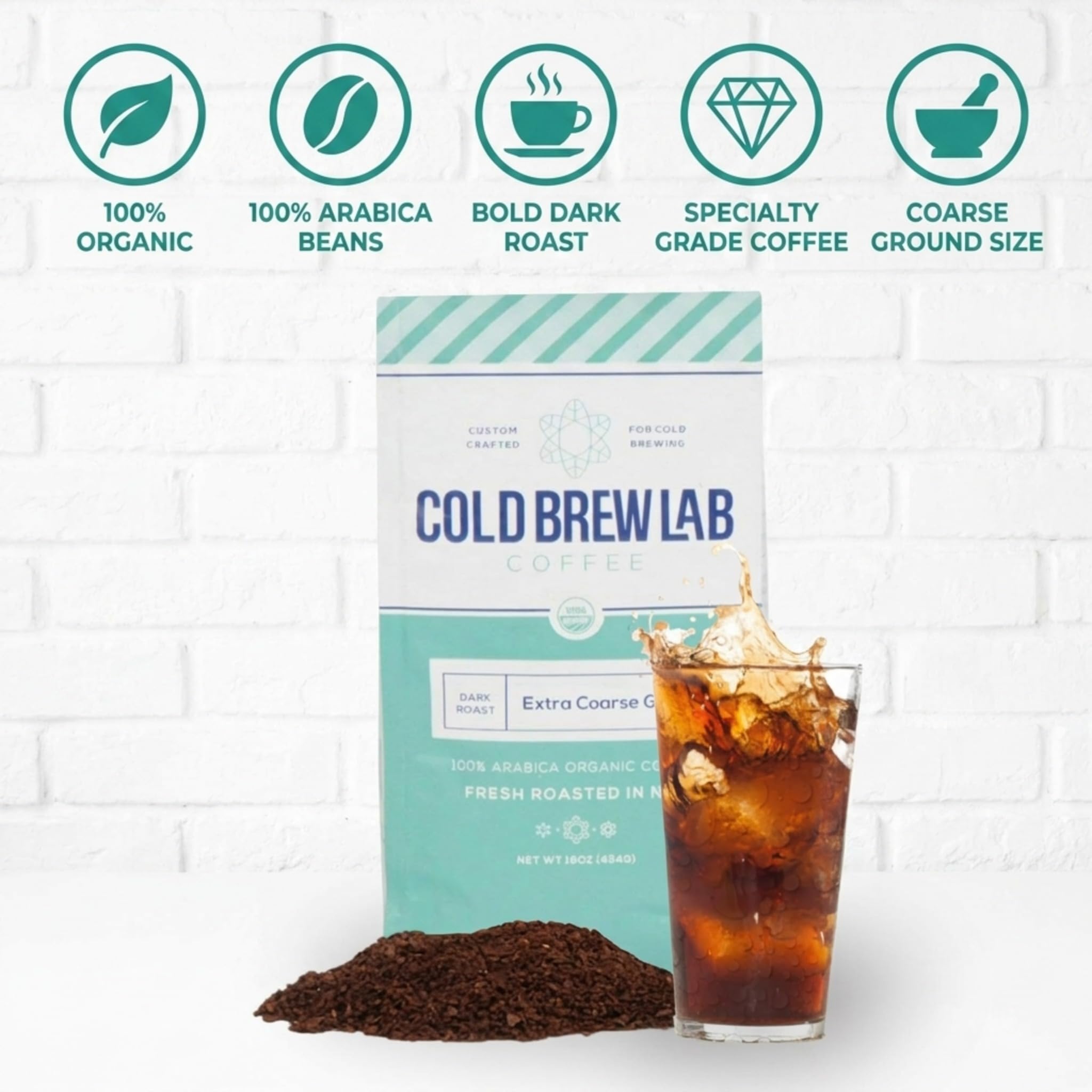 Cold Brew Organic Coarse Ground Coffee, Colombian Supremo, Dark Roast, Coarse Grind for Cold Brew Coffee & French Press,1 LB
