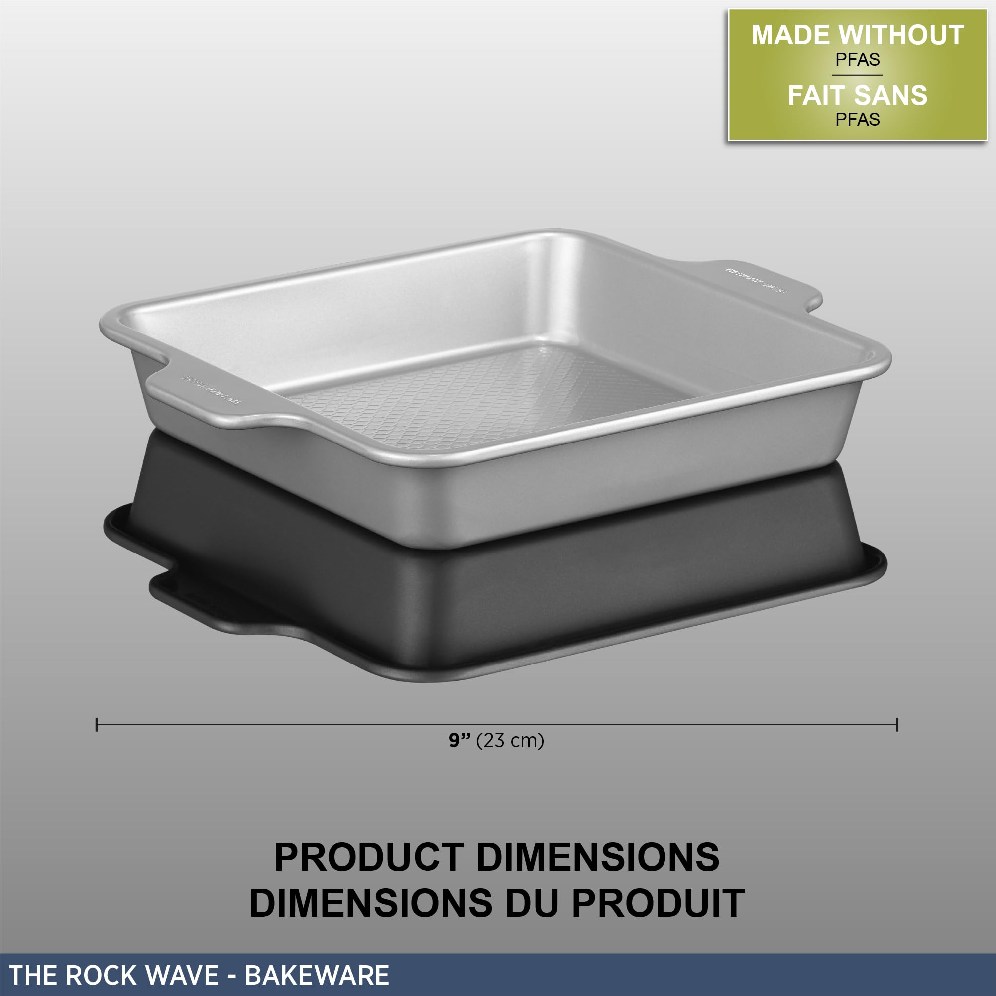 Starfrit The Rock Wav 9" Non-Stick Square Baking Pan, Carbon Steel, Grey