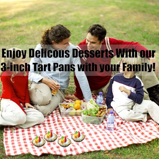 DATANYA 24Packs Mini Tart Pans 3 Inch with Removable Botttom, Carbon Steel Fluted Tart Tin Shell Mold Round Nonstick 3'' Quiche Pans for Pies, Mousse Cakes, Dessert Baking
