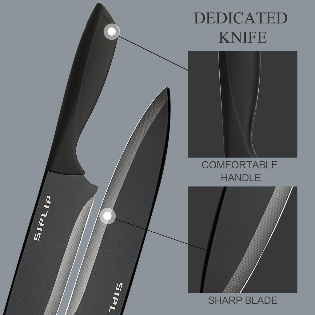 SipLip Kitchen knife set with Magnetic knife holder, 15 pieces high carbon stainless steel sharp kitchen knife set including chef's knife, bread knife, serrated steak knife set