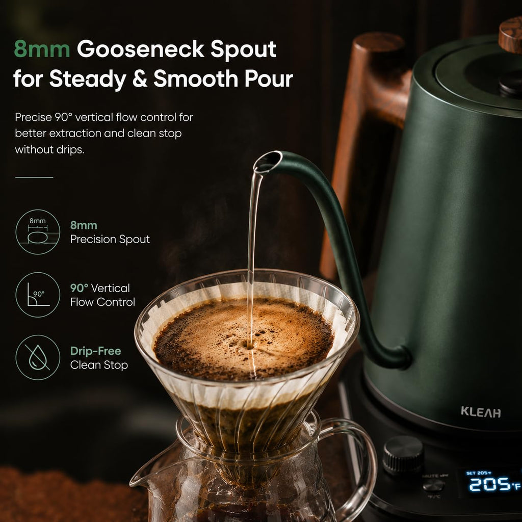 KLEAH Gooseneck Electric Kettle with Temperature Control - 0.8L Automatic Shut Off Tea & Coffee Kettle, Hot Water Boiler Pour Over Coffee Kettle, 1200W Quick Heating Keep Warm, Green
