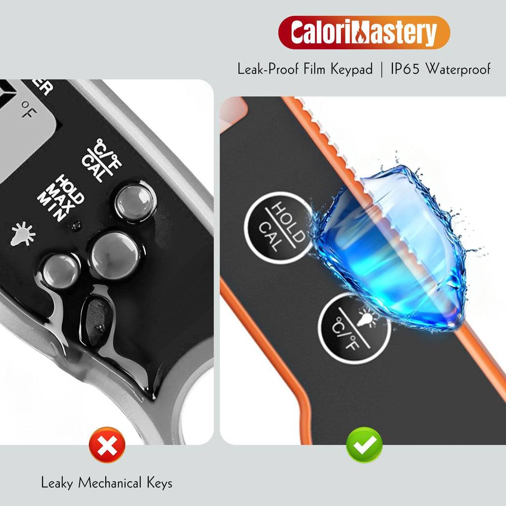 CaloriMastery Meat Thermometer Digital with Backlight, Calibration & Hold Function, IP65 Waterproof Food Thermometer for Cooking, Outdoor Grilling, Candy Making