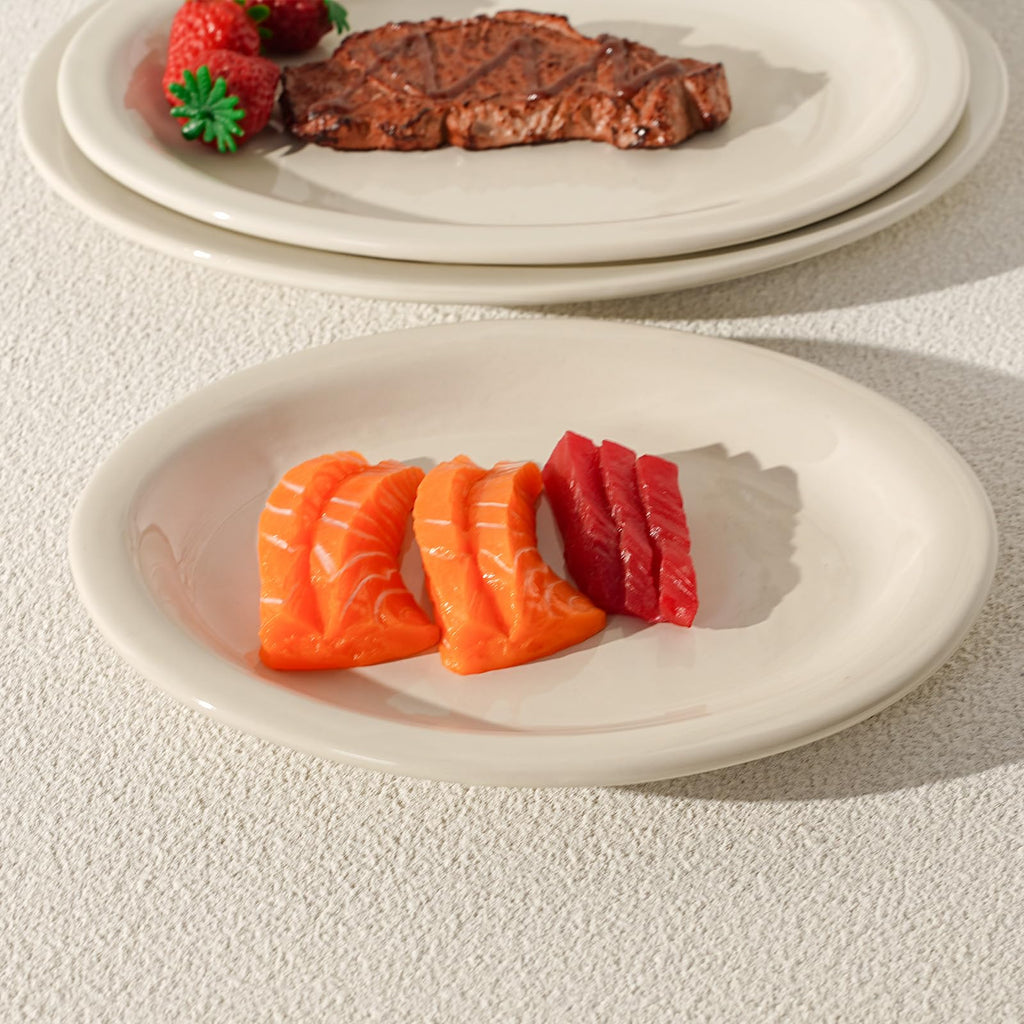 IRESTAURANT PLUS Stoneware Narrow Rim Commercial Grade Dinnerware, America White, Oval Platter 9.5" x 7.25", Cae of 24