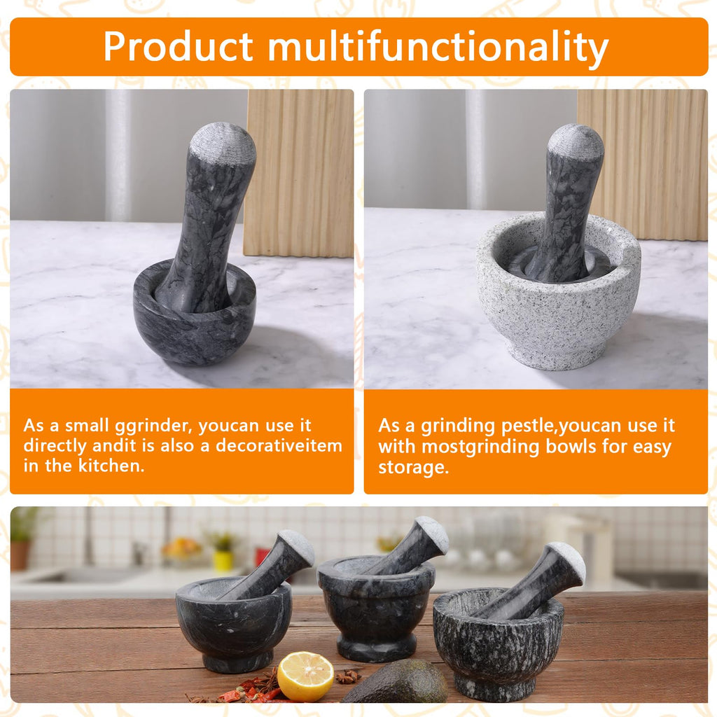 Tianman Small Mortar and Pestle Set 3.2 Inch.1/3 Cup.(Marble Black)