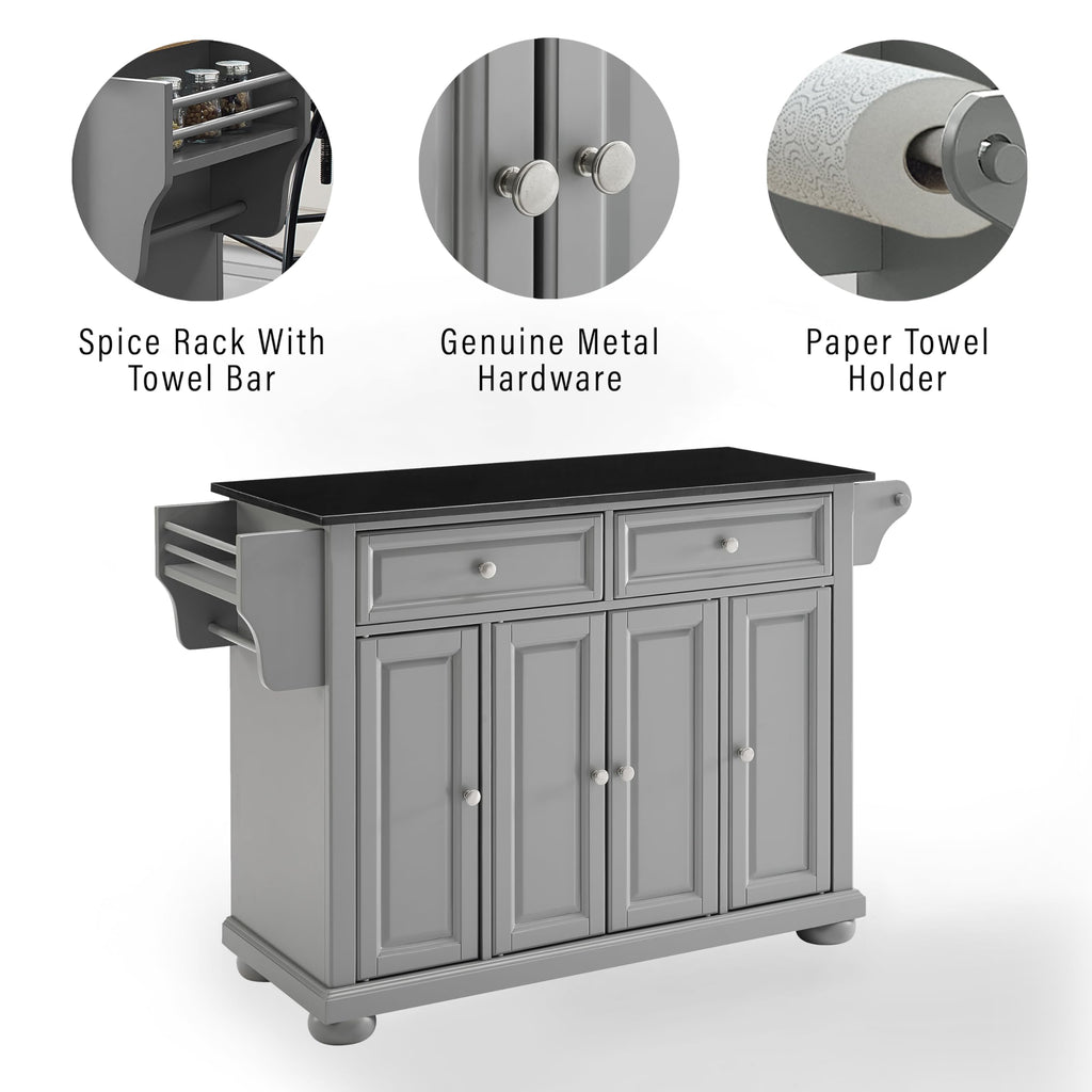 Crosley Furniture Alexandria Granite Top Rolling Kitchen Island Storage Cart, Microwave Stand, Spice Rack, Gray