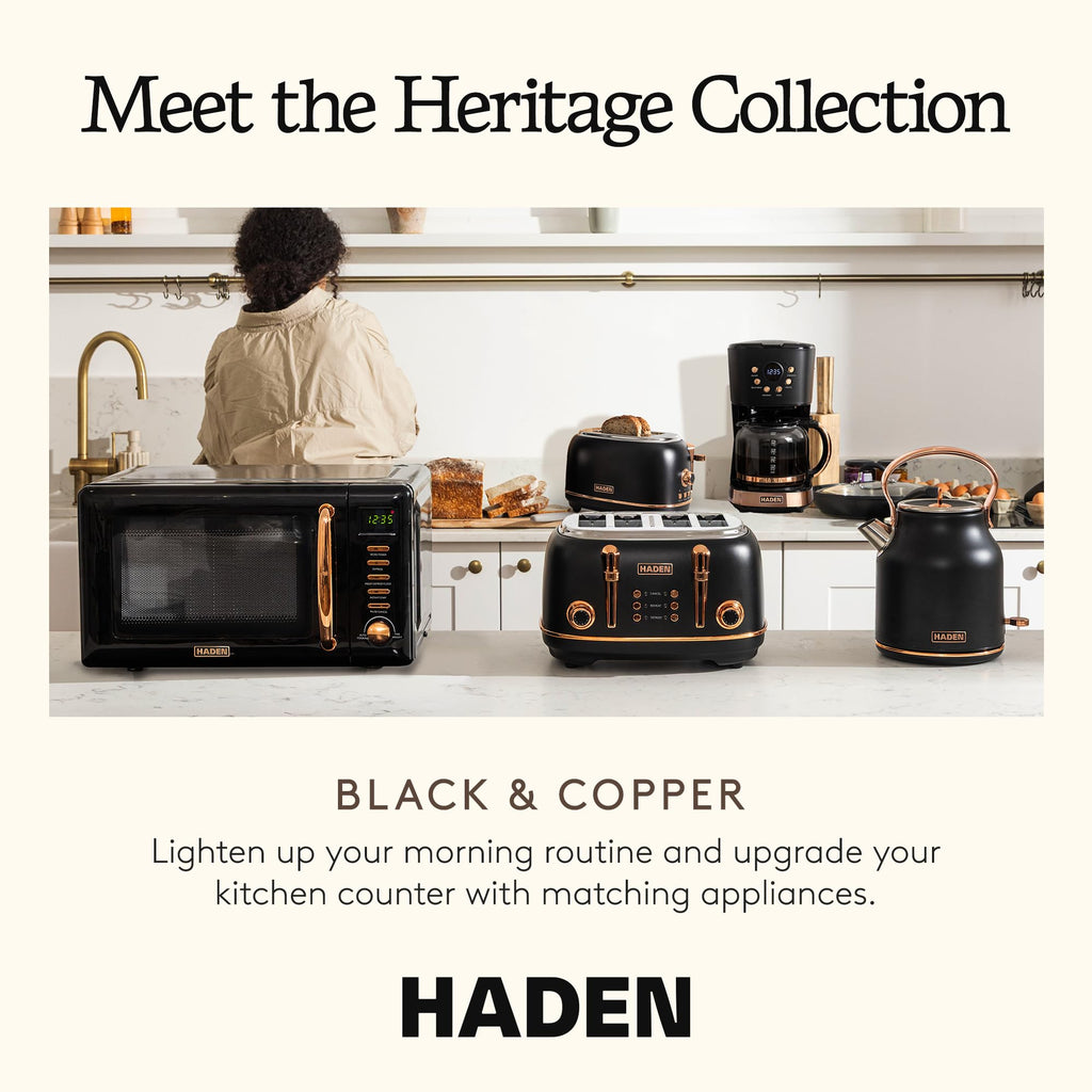 Haden Heritage 1.7 Liter Stainless Steel Electric Kettle, Hot Water Tea Kettle with 360-Degree Base and Auto Shutoff, Black & Copper