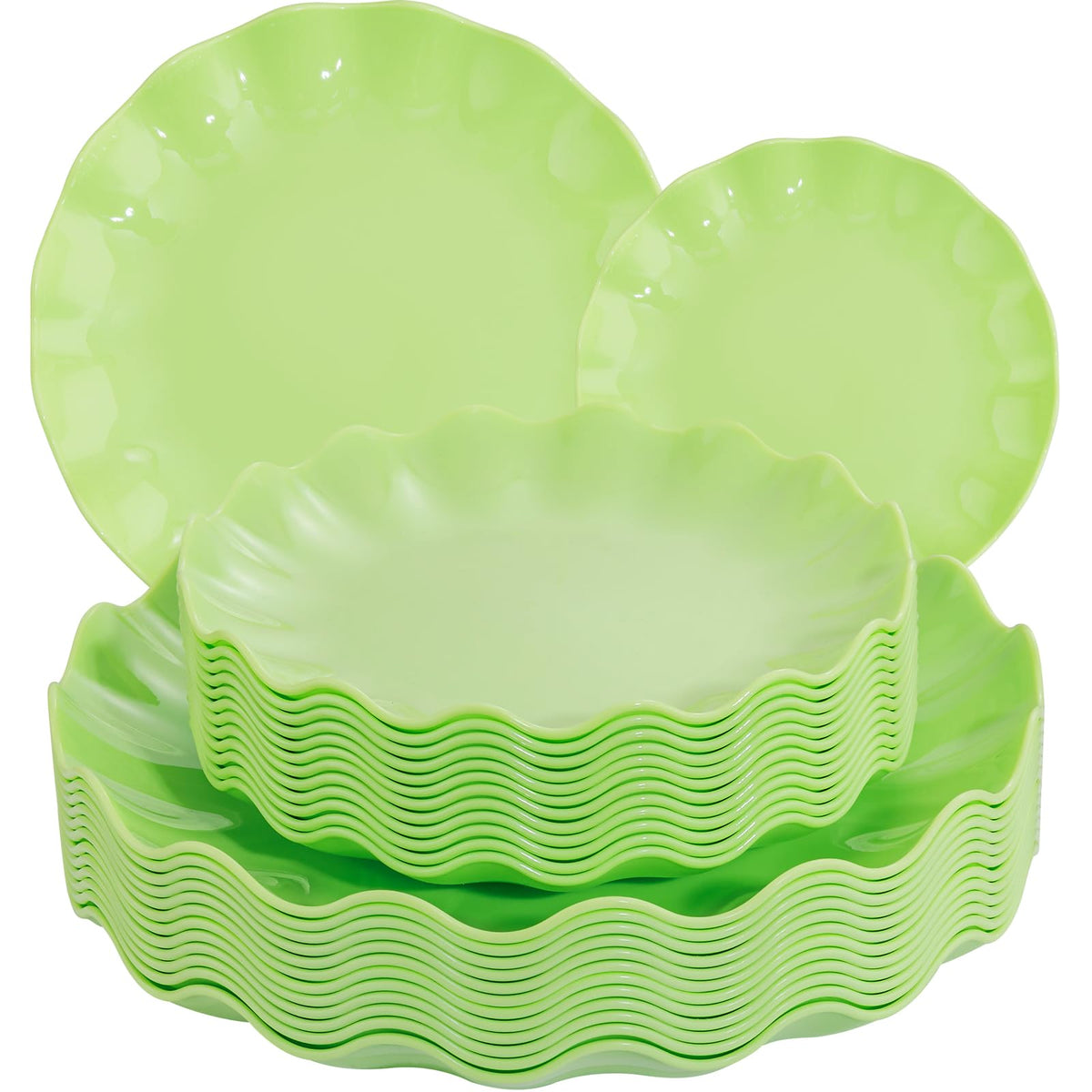 LIYH 24Pcs Green Unbreakable Plastic Plates for Birthday Scalloped
