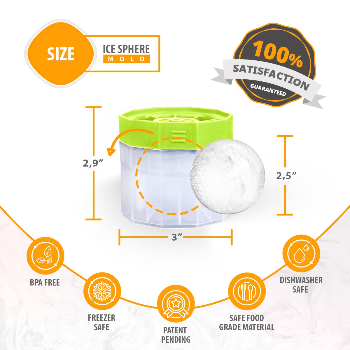 PREMIUM Ice Ball Molds, Round 2.5 Inch Ice Spheres. Stackable Slow Melting Round Ice Cube Maker for Whiskey and Bourbon (6, Multi)