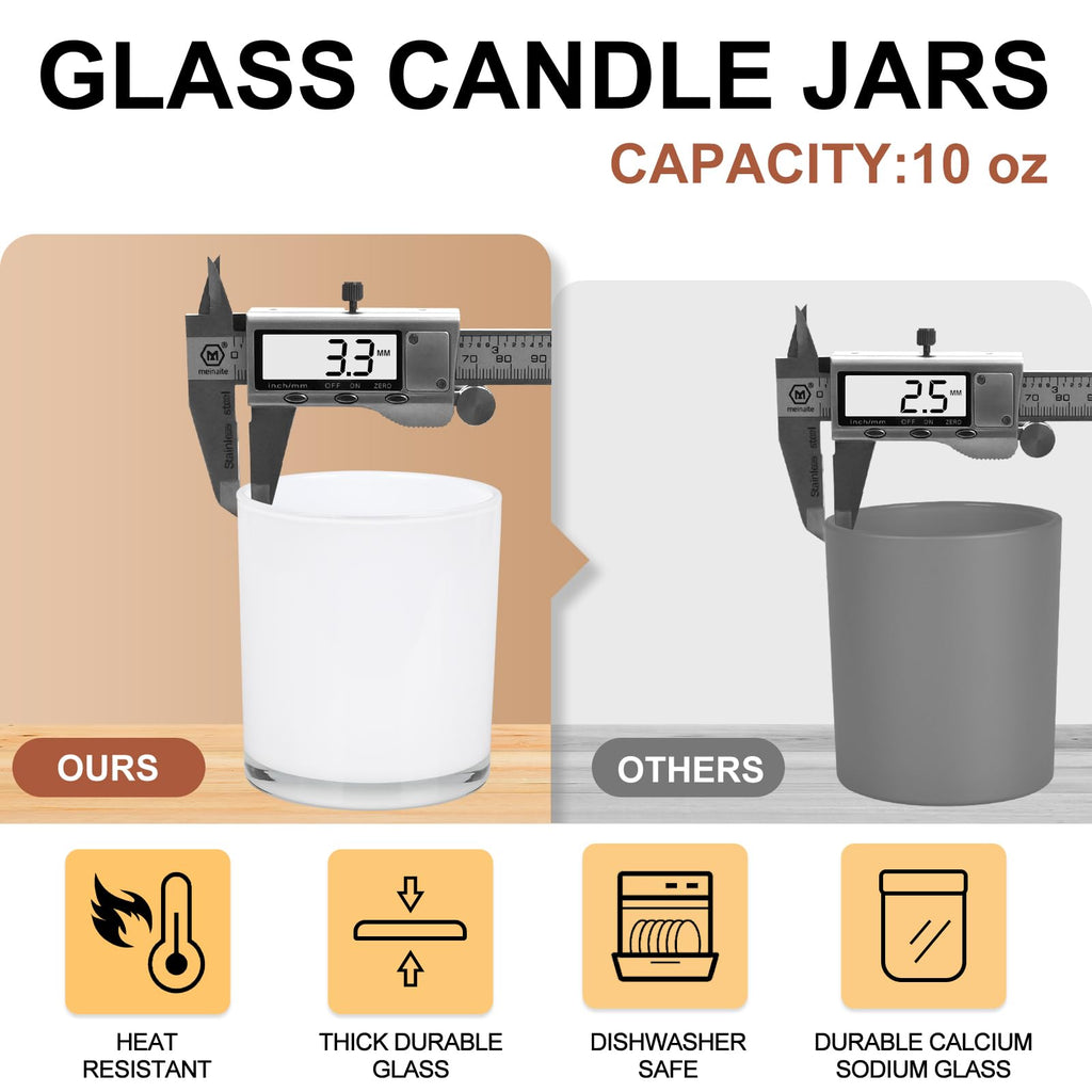 SHOWIN 10 OZ Thick Candle Jars for Making Candles 15 Pcs, Empty Jars with Wood Lids for Candle Making, Sample Container, Inner White