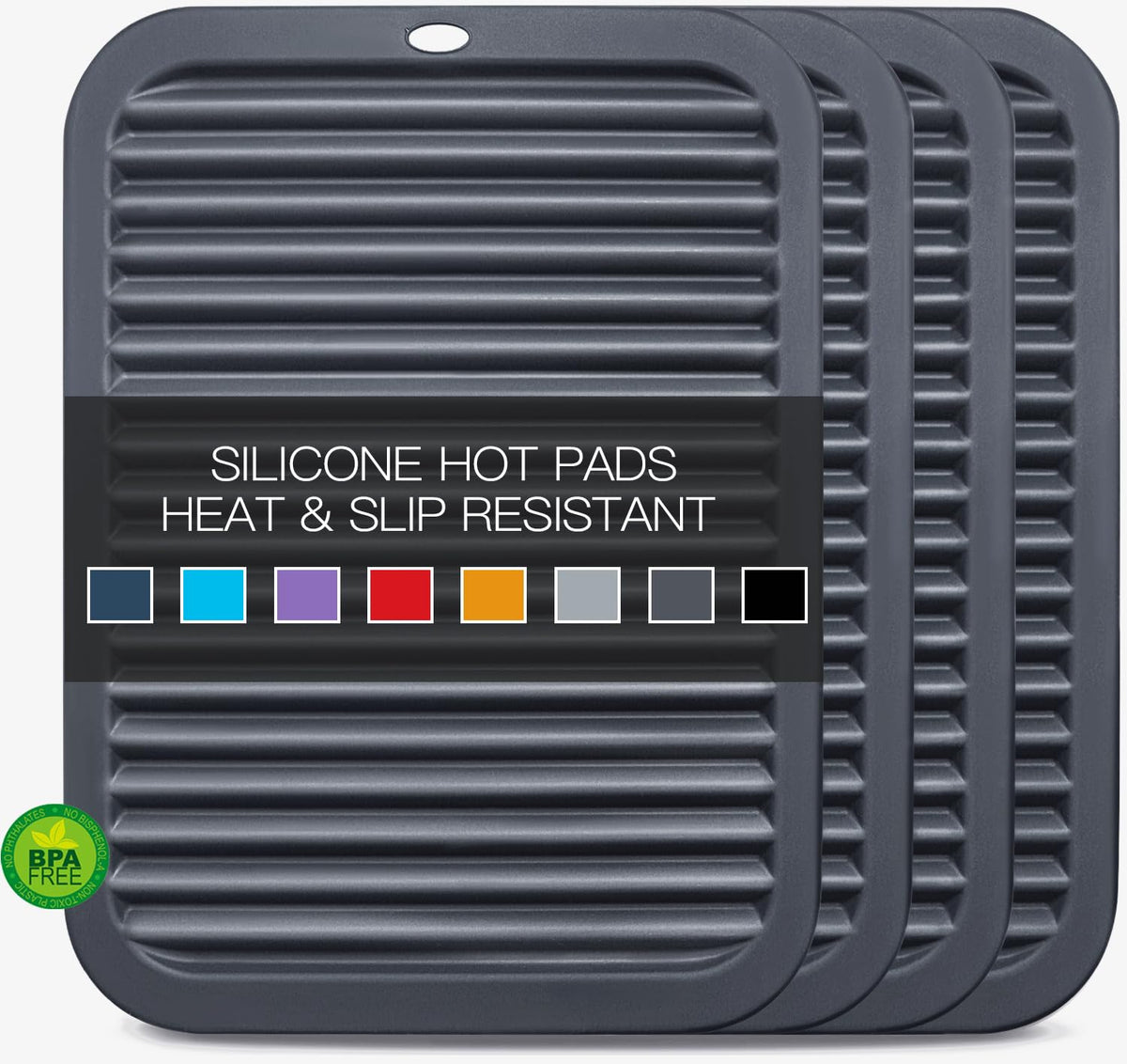 Silicone Trivets for Hot Pots and Pans, 3 Pack Heat Resistant Pot Holders for kitchen Large Silicone Trivet Mat for Hot Dishes, Black Hot Pads for Kitchen Counter, Hot Mats Spoon Rest, 9 * 12 Inches