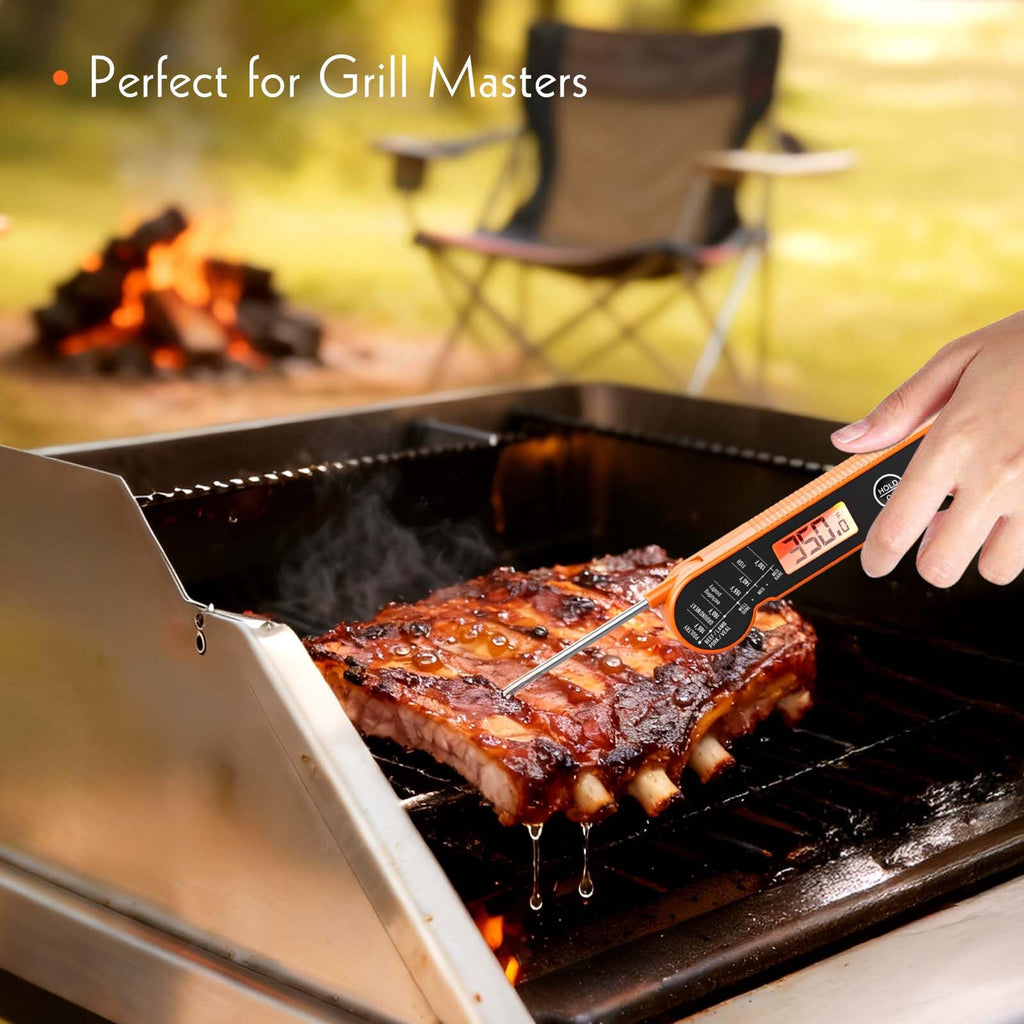 CaloriMastery Meat Thermometer Digital with Backlight, Calibration & Hold Function, IP65 Waterproof Food Thermometer for Cooking, Outdoor Grilling, Candy Making