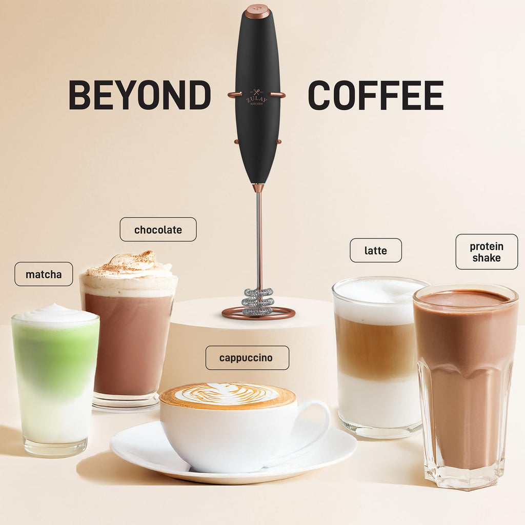 Zulay Kitchen Powerful Milk Frother Wand With Duracell Batteries - Ultra Fast Handheld Drink Mixer - Electric Whisk Foam Maker for Coffee, Lattes, Cappuccino & Matcha - Triple Whisk - Luster Copper