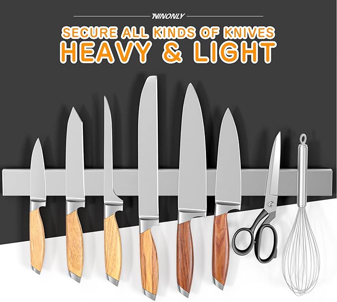 Ninonly 20 Inch Magnetic Knife Holder for Refrigerator, Stainless Steel Double Sided Magnet Knife Strip for Wall, No Drilling Magnetic Knife Rack with Powerful Magnetic Pull Force Fridge Applicable