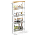 VASAGLE Slim Rolling Cart, 5-Tier Storage Cart, Narrow Cart with Handle, 5.1 Inches Deep, Metal Frame, for Kitchen, Dining Room, Living Room, Home Office, Oak Beige and Classic White ULRC034W09