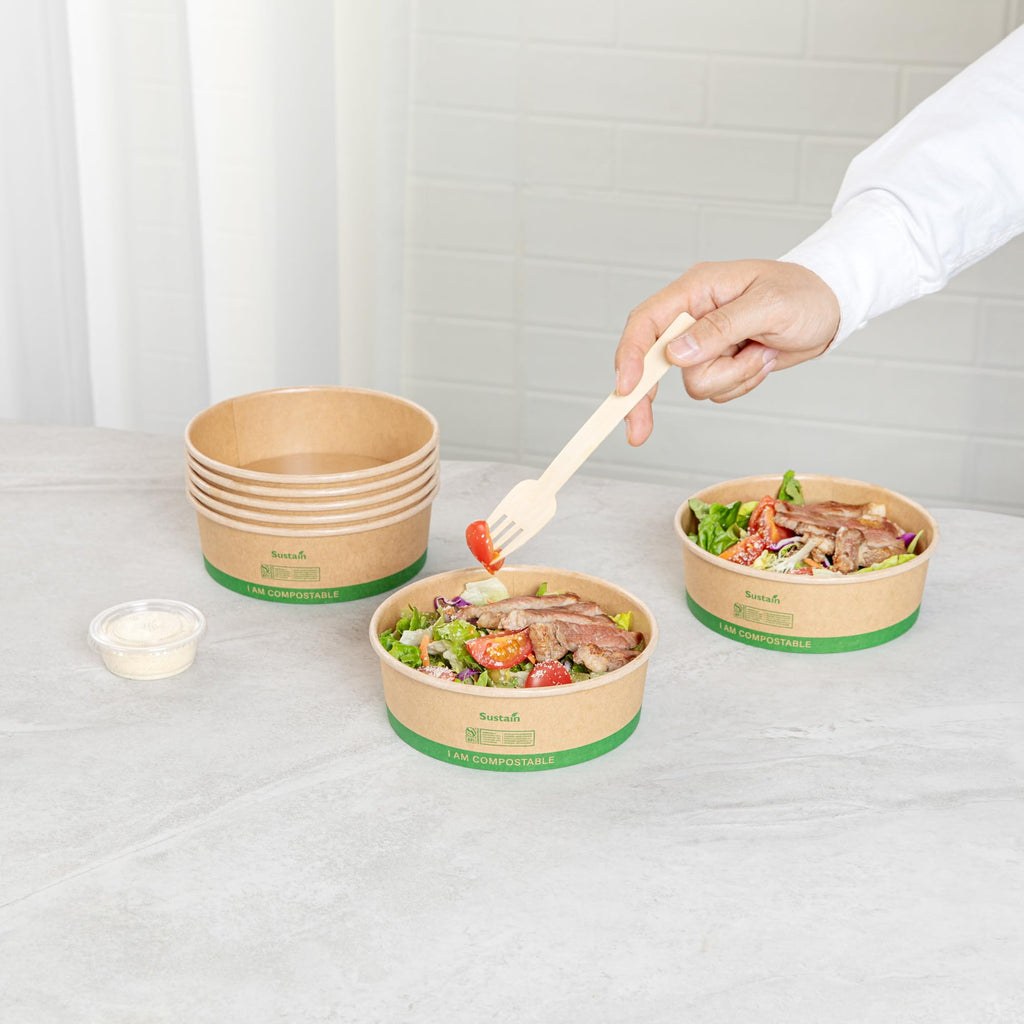 Restaurantware Paper Food Containers 200 Pack Of 17 oz Disposable Round Kraft Salad Bowls BPI-Certified Compostable Stackable Greaseproof Meal Prep Take Out Containers For Soups, Snacks And Desserts