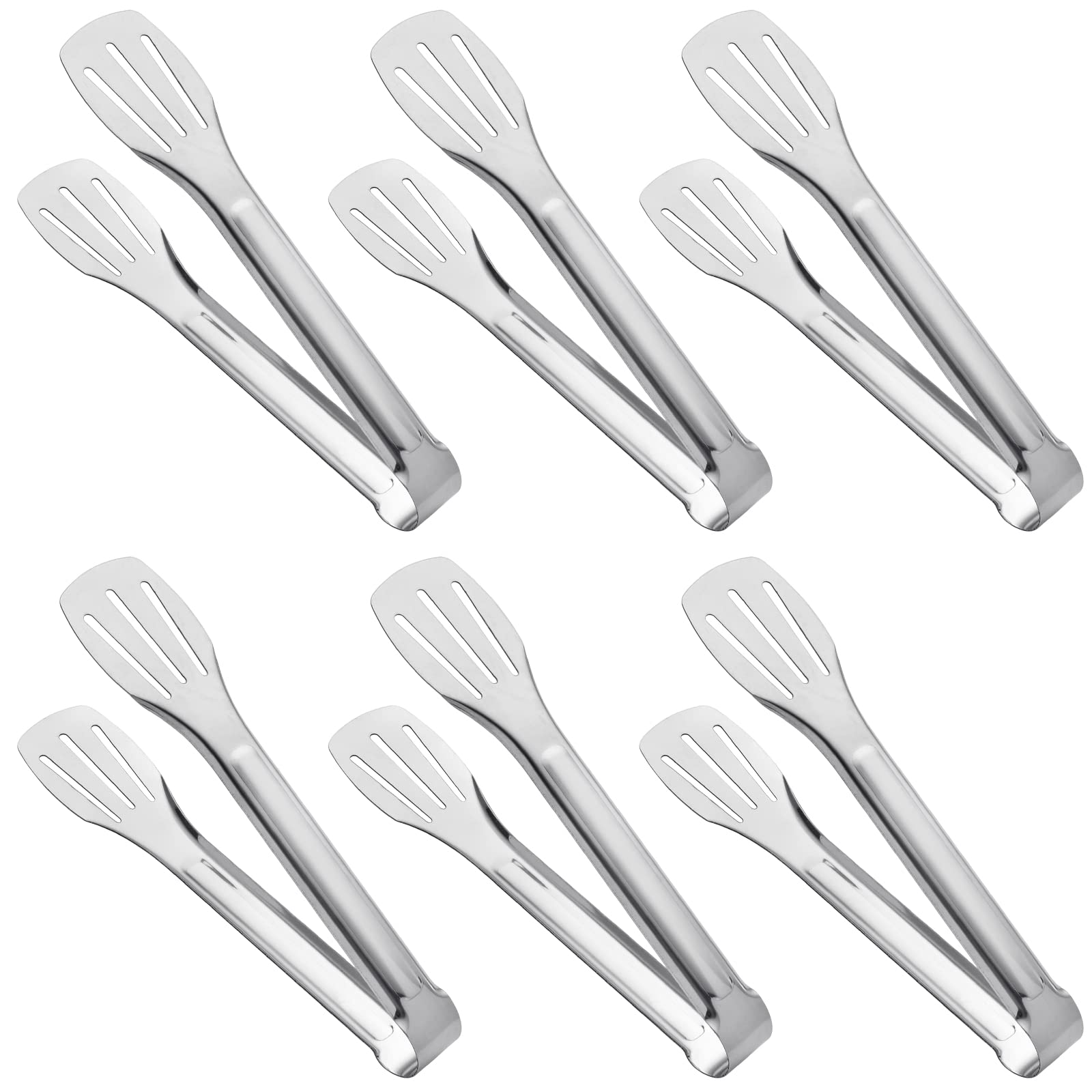JXHAPY Serving Tong Kitchen Tongs,Buffet Tongs, Stainless Steel Food Tong Serving Tong,small tongs 6 Pack (7 Inch)