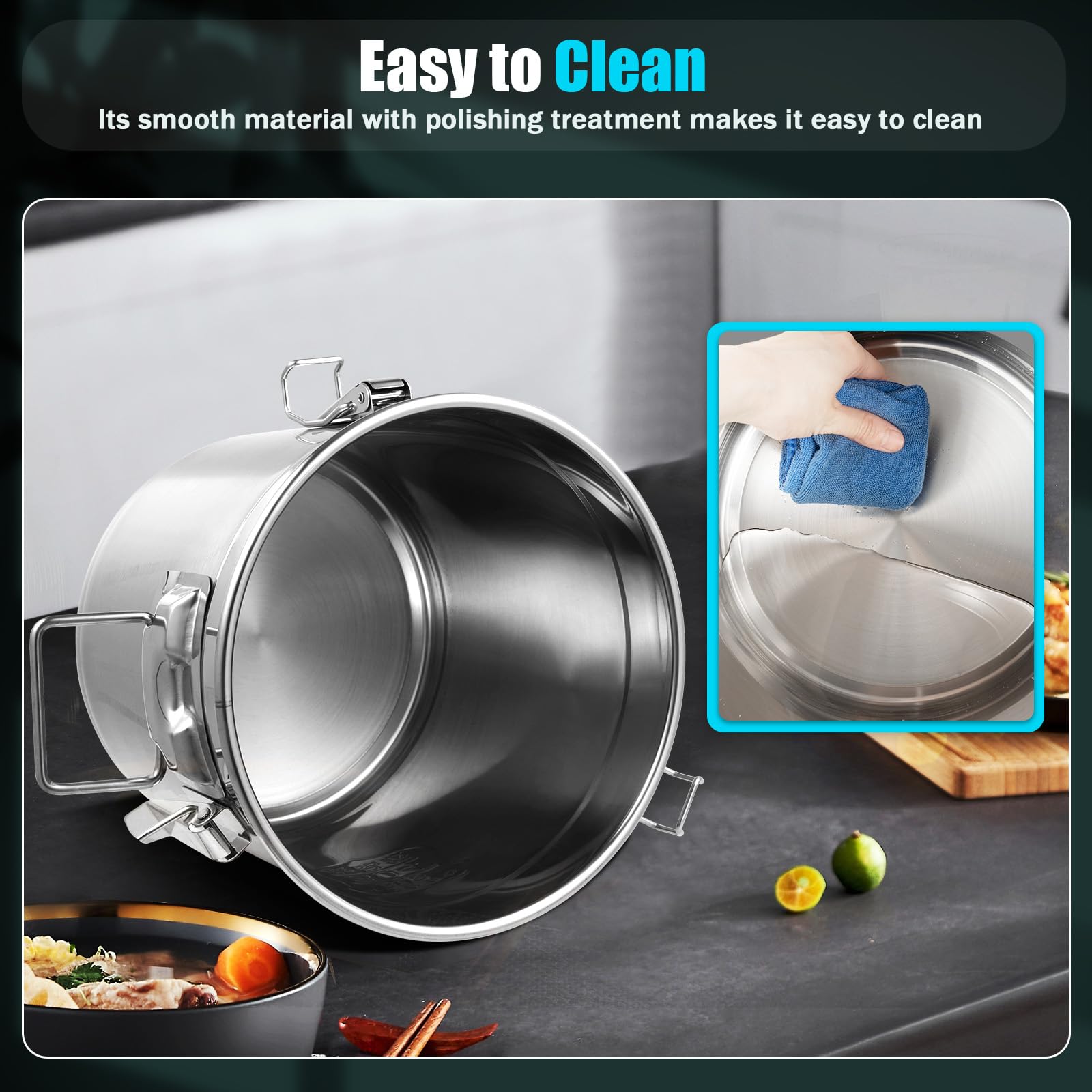 Beaccoss 304 Stainless Steel Airtight Canister for Kitchen, 3.2Gal/405oz Flour Container with Lids and Sturdy Locking Clamp, Metal Bucket Food Storage Containers for Rice Flour Coffee Bean Tea
