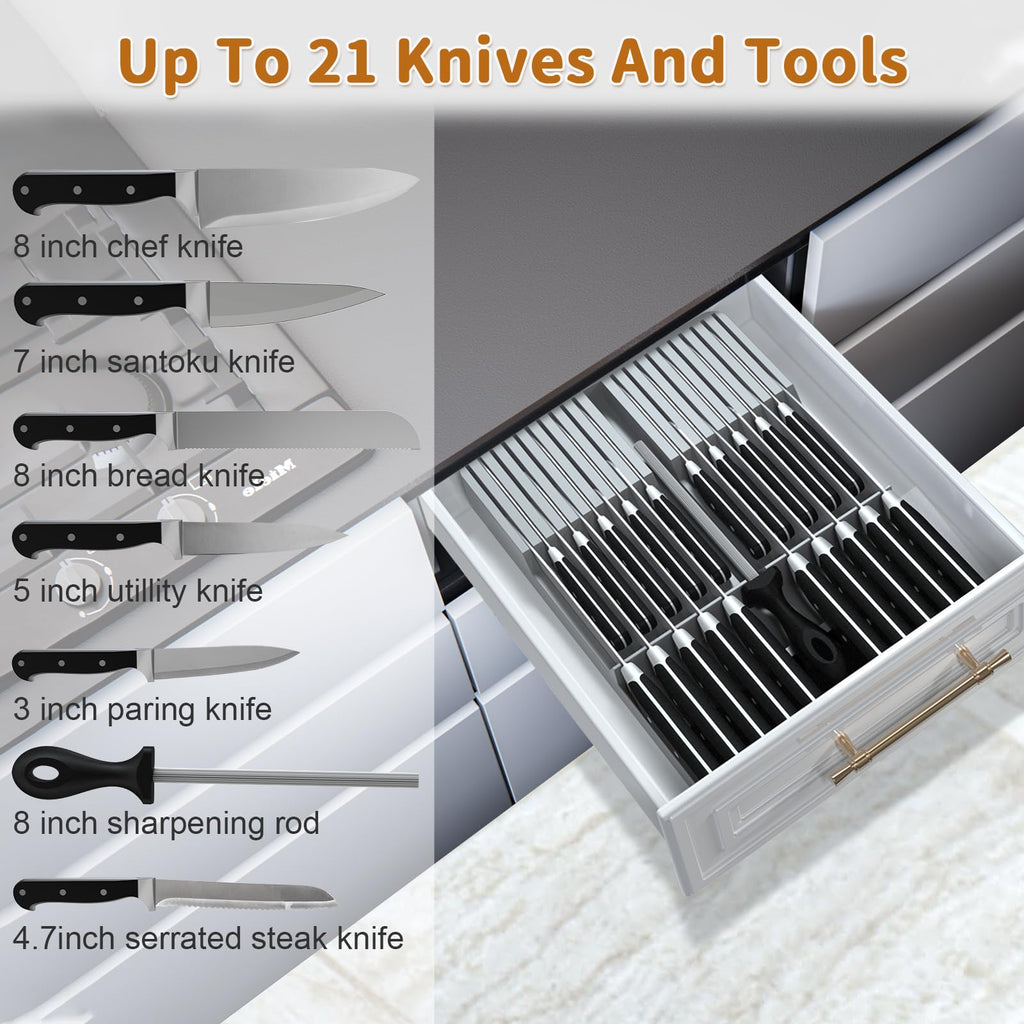 NIUXX Knife Drawer Organizer, Large Capacity In-Drawer Knife Block Set