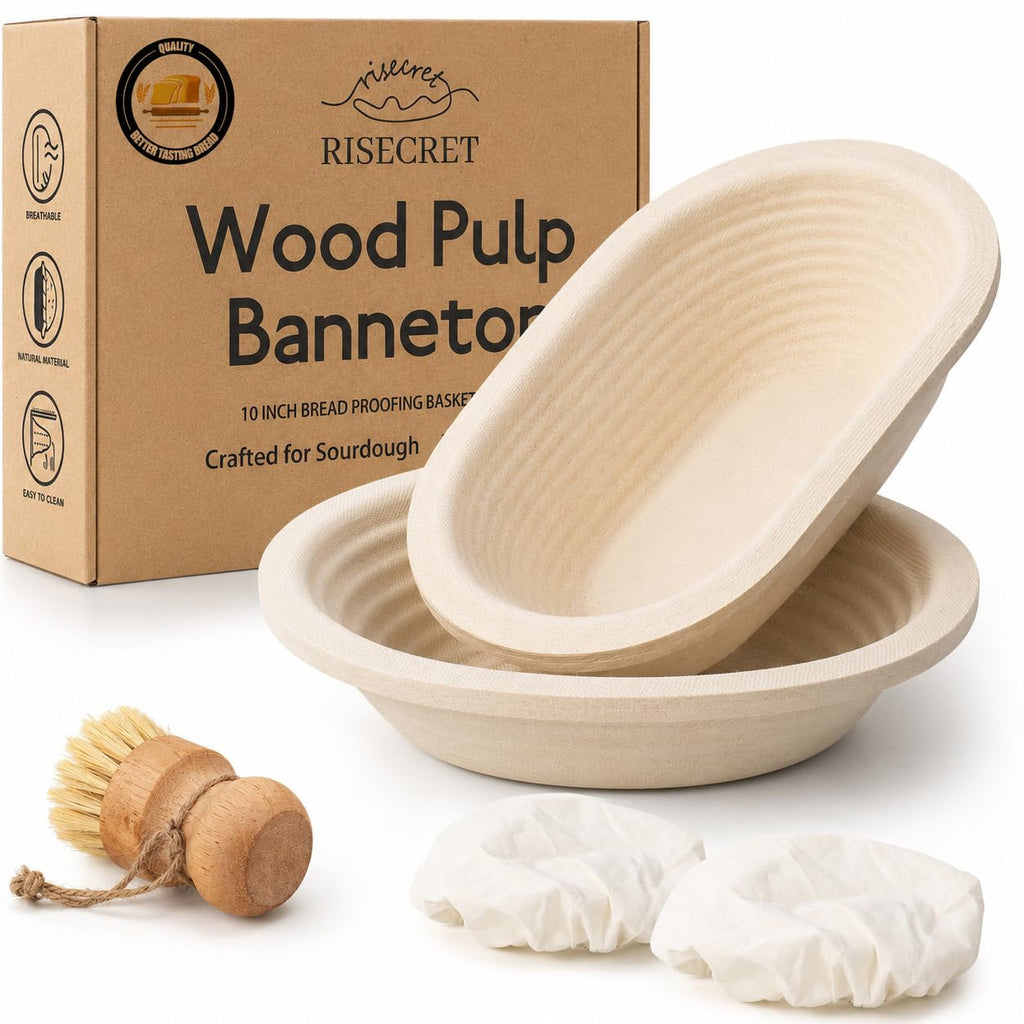 9" Round & 10" Oval Wood Pulp Banneton Bread Proofing Basket Set, Sourdough Banneton Basket Set, Bread Making Tool Brotform Sourdough Bread Baking Supplies