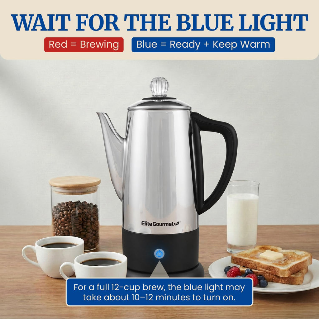 Elite Gourmet 12-Cup Electric Coffee Percolator, Keep Warm, Clear Brew Knob