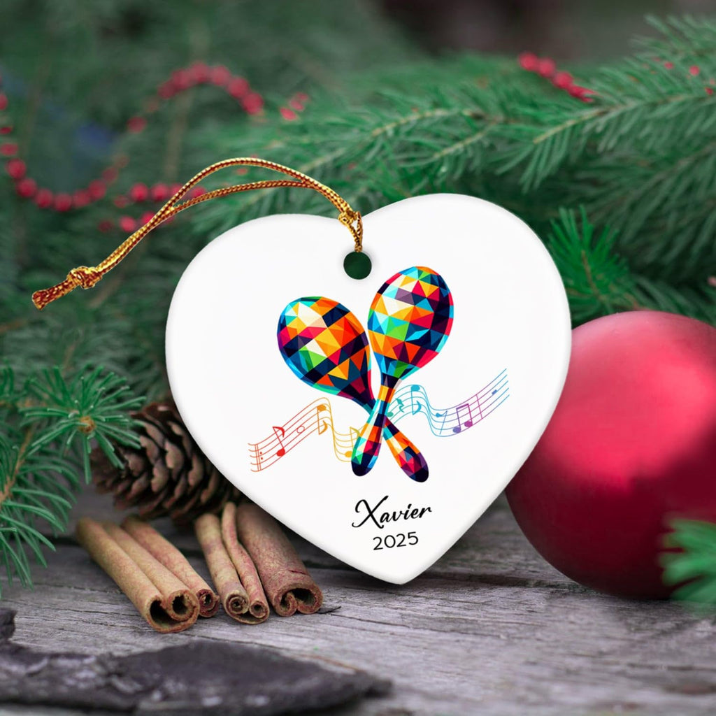 Maracas Ceramic Ornament Gifts, Personalized Maracas Musical Christmas Ornaments Decor with Name & Year, Music Lovers Ornaments 2026, Customized Instrument Player Xmas Ceramic Ornament Tree Hanging