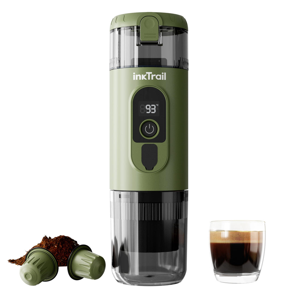InkTrail Portable Electric Espresso Machine,Travel Coffee Maker for Camping, Self-Heating with Rechargeable Battery, Compatible with Ground Coffee & NS Original Capsule for Car, RV, Hiking, Office