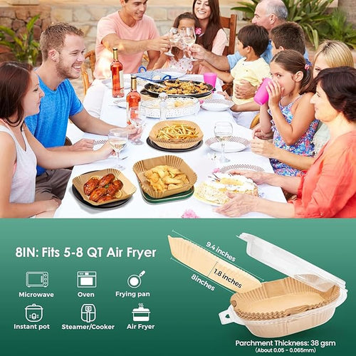 125Pcs 8 Inch Square Air Fryer Liners Disposable for 5-8QT, Parchment Paper