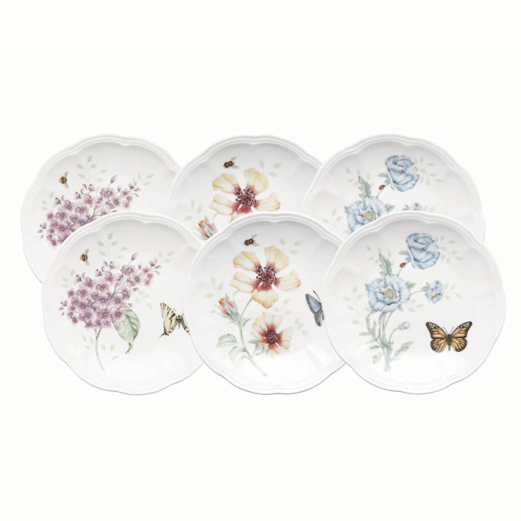 Lenox Butterfly Meadow 6-Piece Tidbit Plates, Dessert Plate Set for 6
