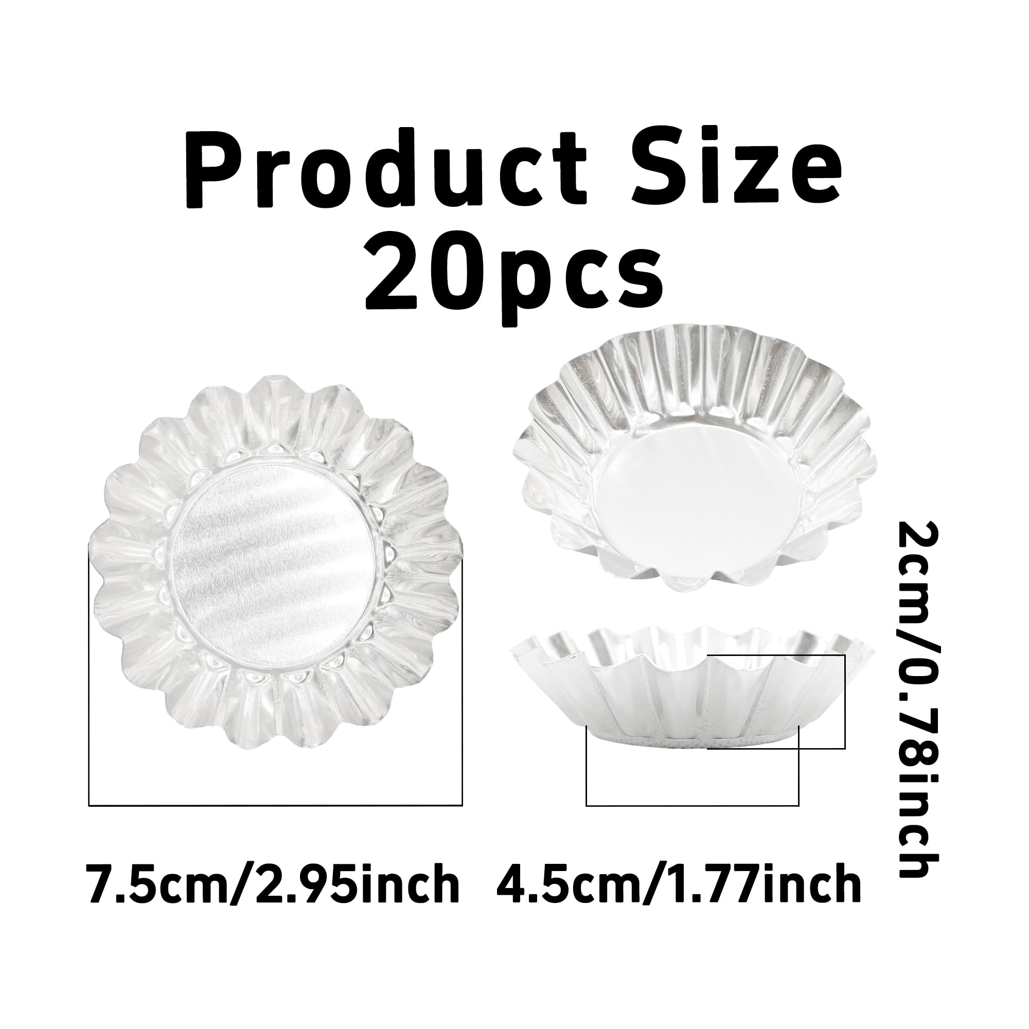 pson 20Pcs 2.95 Inch Egg Tart Molds, Non-Stick Aluminum Mini Tart Pans for Baking Tarts, Pies, Cupcakes, Muffins, Pudding, and Desserts