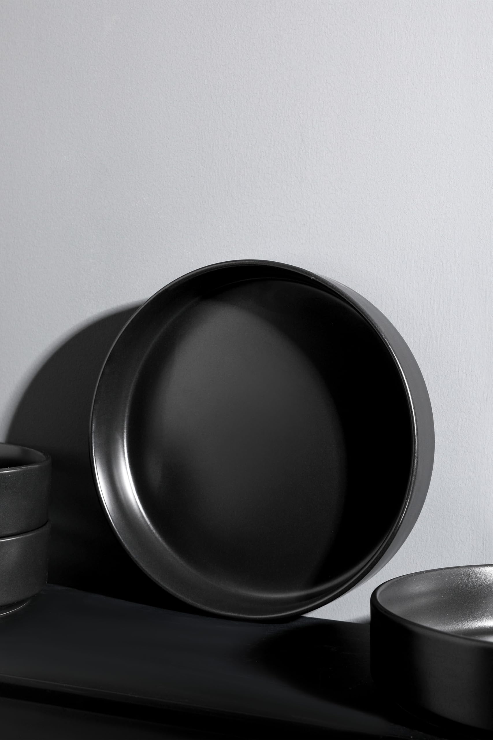 Stone Lain Celina Stoneware Bowl Set, 4-Piece Pasta Bowls for Kitchen, Ceramic Serving for Ramen, Fruit, Cereal, Dinner - Microwave & Dishwasher Safe, Black