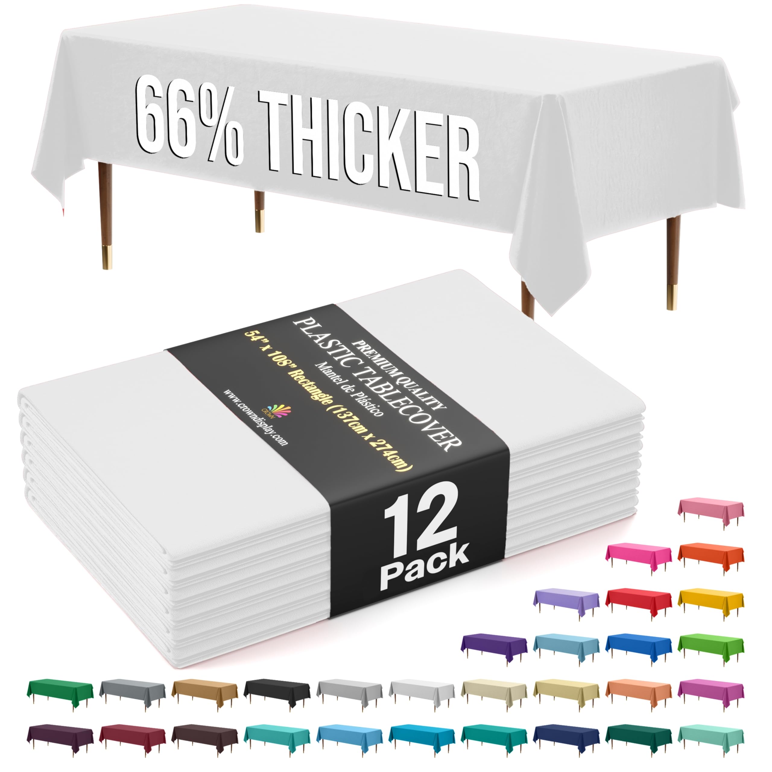Exquisite 66% Thicker Premium Plastic Table Cloth Rectangle Table Cover 0.5 Mil 12 Pack White Table Cloth 54 Inch x 108 Inch Disposable Tablecloth Won't Tear Easily Like Cheap Thin Brands