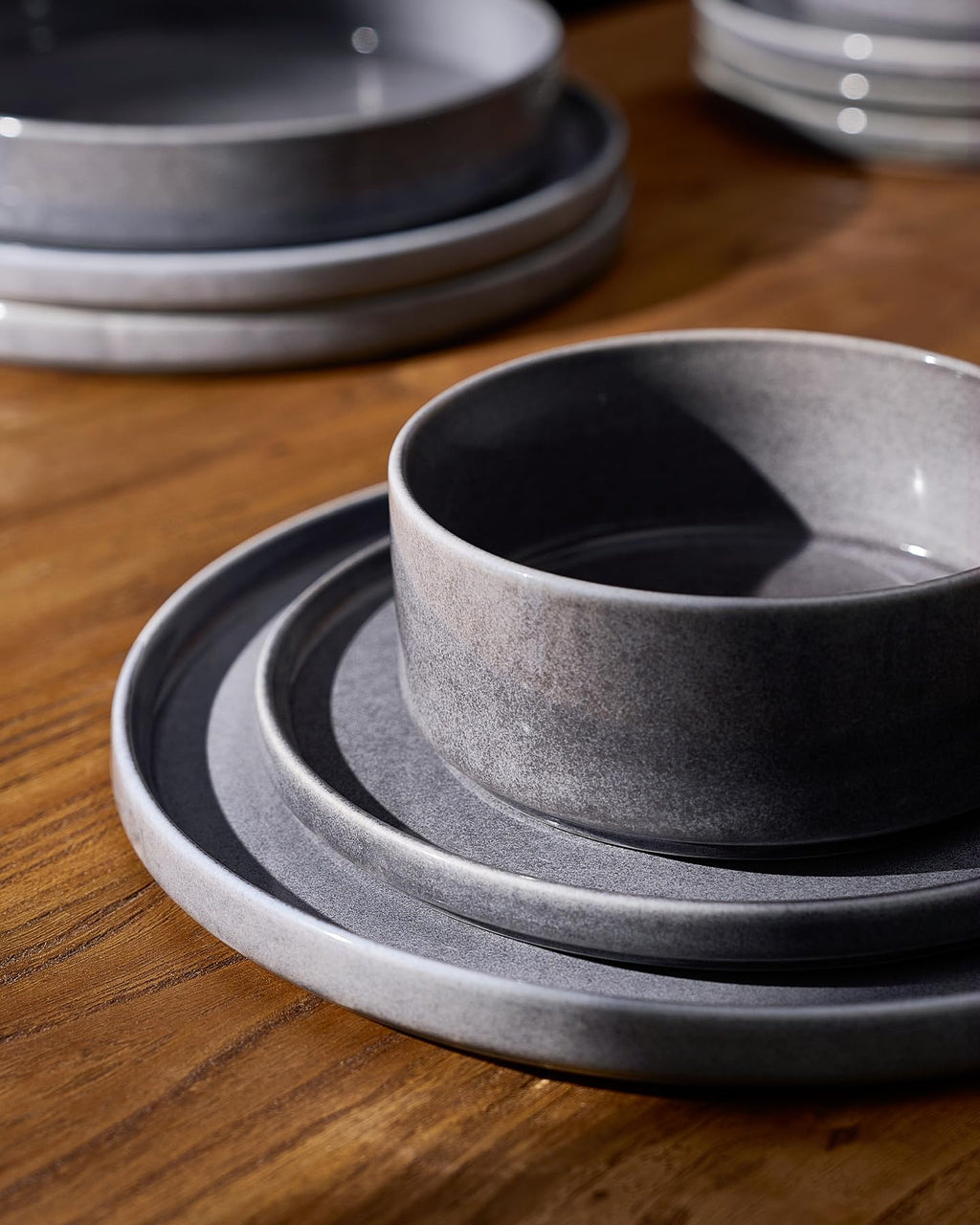 Famiware Annecy 16-Piece Stoneware Plates and Bowls, Misty Blue