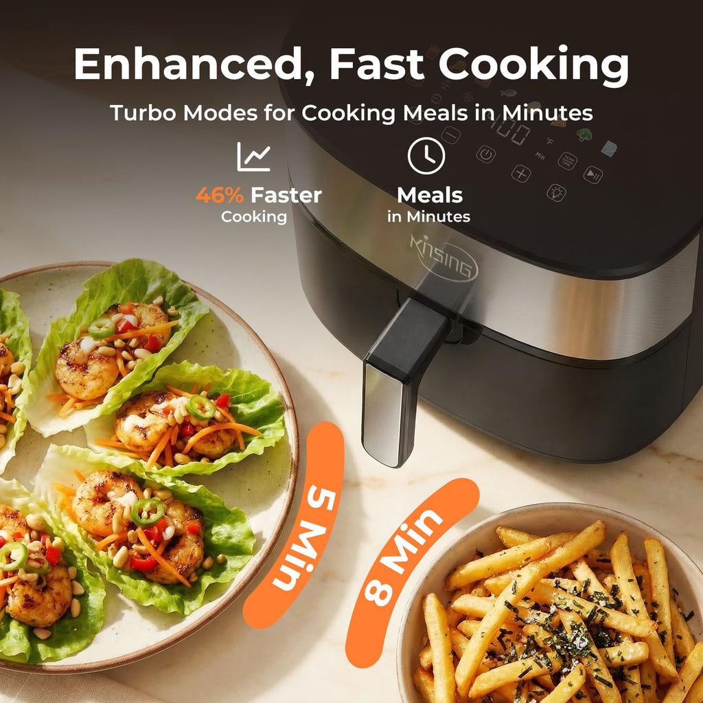 KINSING Air Fryer 8 in 1, XL 8.5 QT Large Airfryer with View Windows,MAX 400℉ for Crispy, 85% Less Oil, Fast Roast, Preheat, Shake, Bake, Non-Stick Basket for Easy Clean, With Professional Recipes