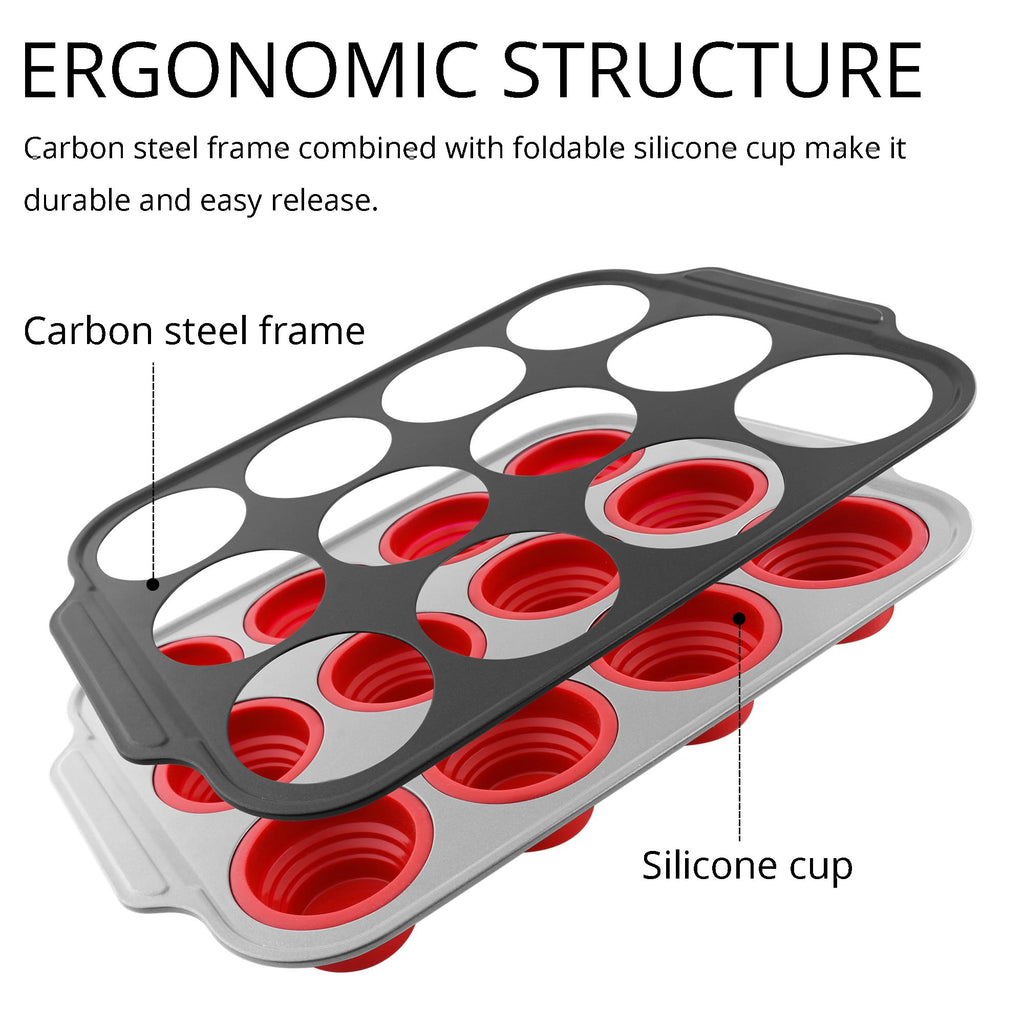 Lyveit Silicone Muffin Pan for Baking with Metal Frame