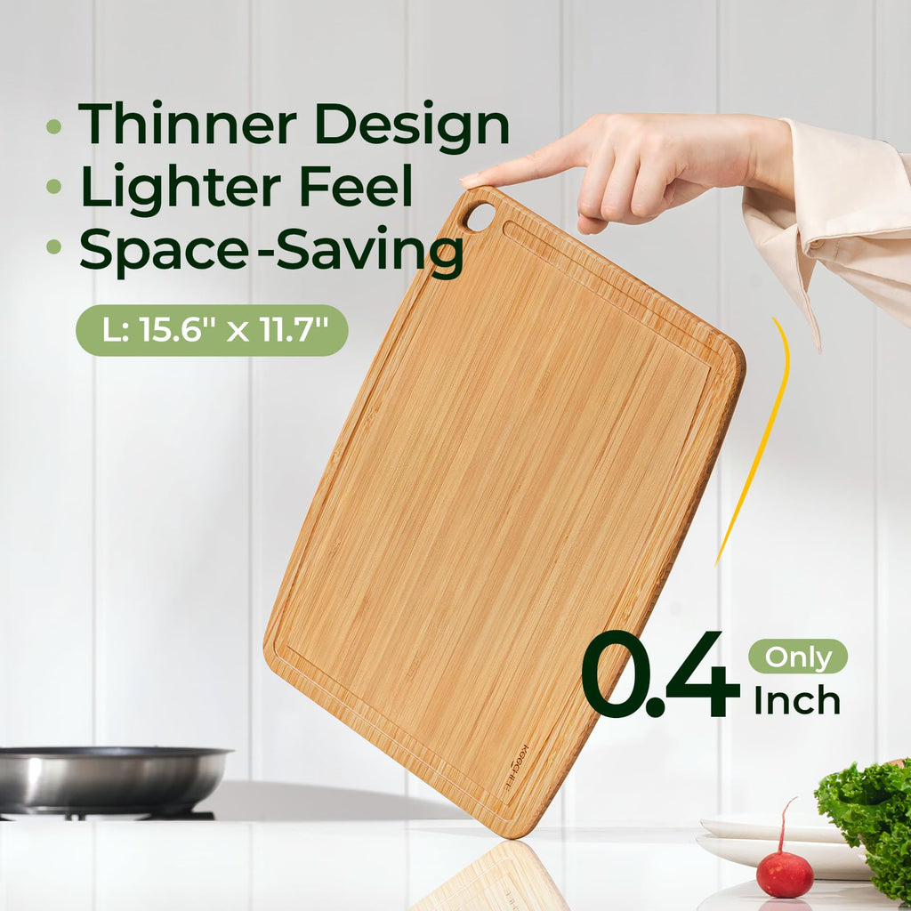 Keechee Dishwasher Safe Bamboo Cutting Boards 15.4x11.7in Heat-Resistant Chopping & Charcuterie Board with Juice Groove, Durable Lightweight Kitchen Essentials for Meat, Vegetables, Easy Clean