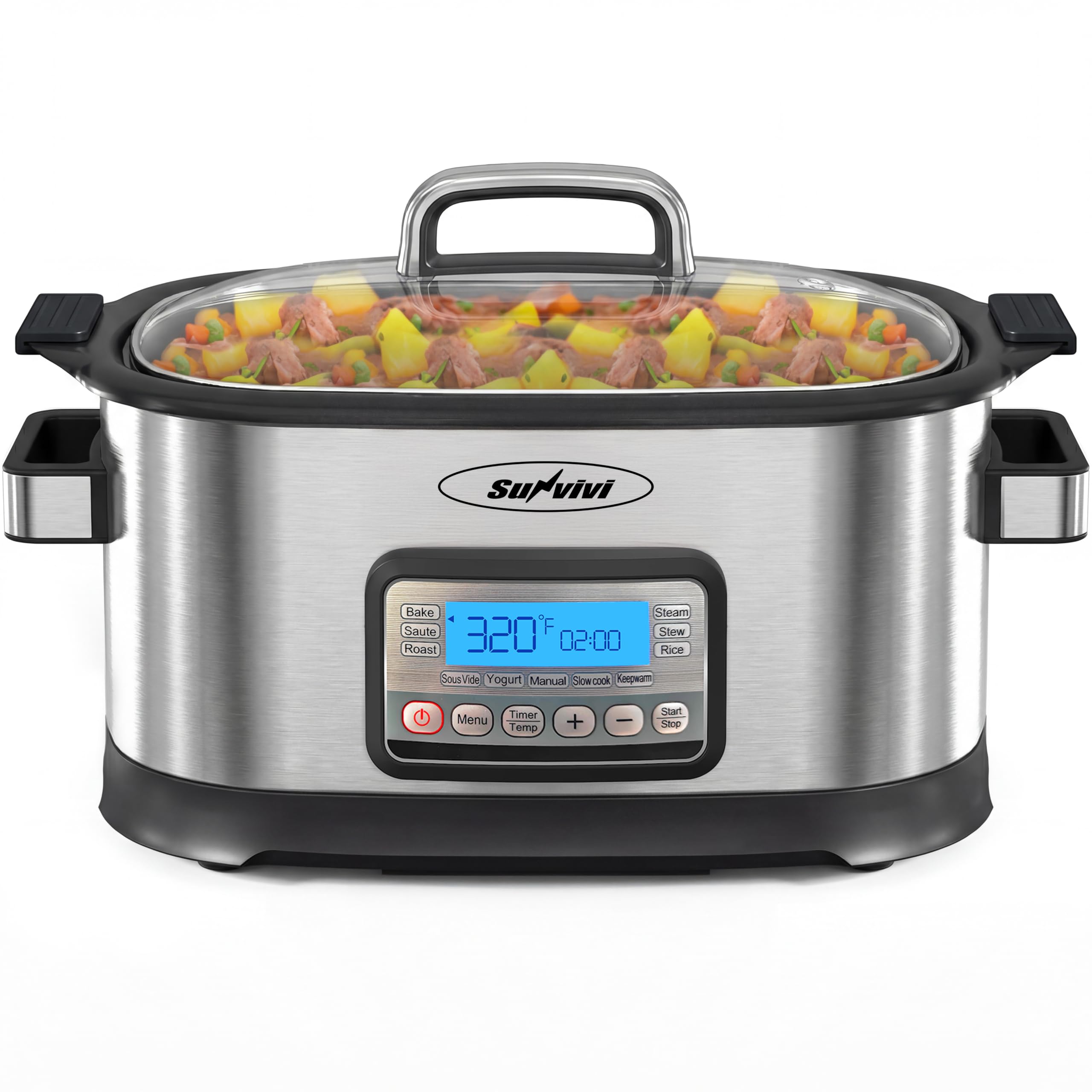 Sunvivi 12-in-1 Programmable Slow Cooker 6.5QT with Timer & Keep Warm
