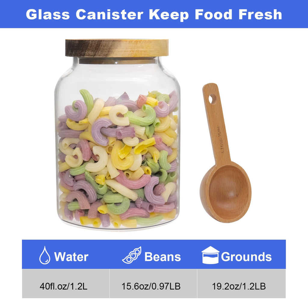 OULOVECO Glass Storage Jar with Lids Thicken Glass Coffee Canister Borosilicate Glass Food Containers for Spice Ground Nut Pasta Sugar Candy Tea (1200ml/40oz-1pack-with spoon)