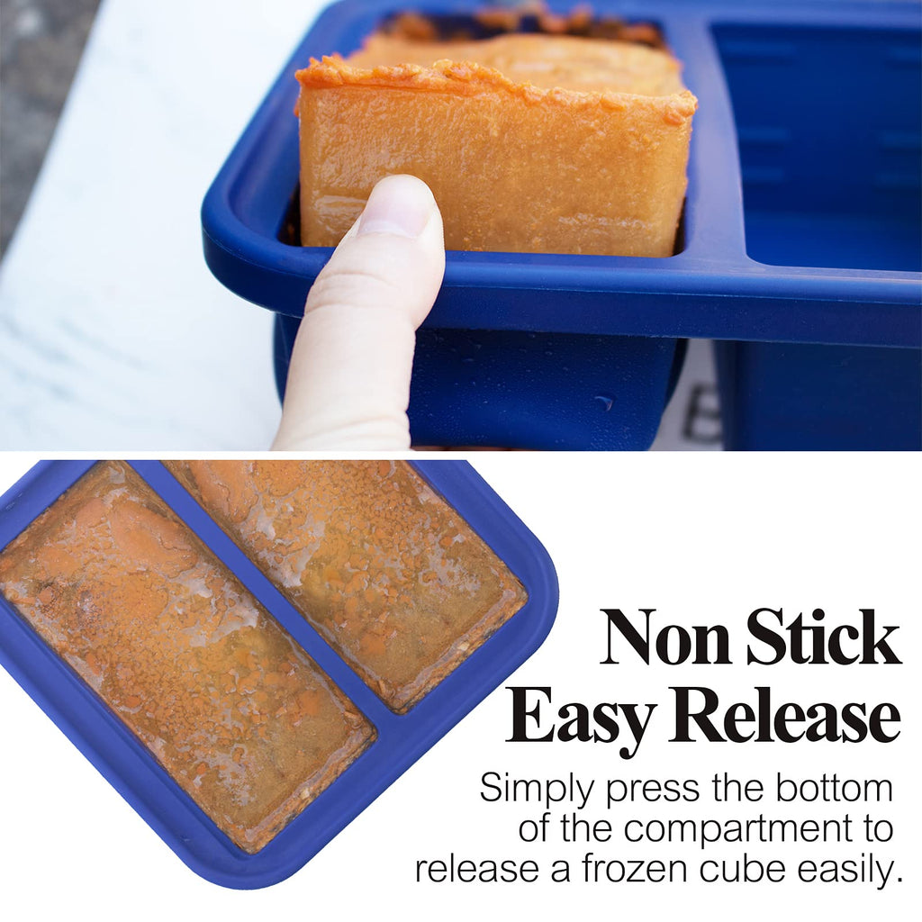 Kinggrand Kitchen 2 Cup Silicone Freezer Molds 2 Pack Silicone Freezer Tray with Lid Make 4 Perfect 2-Cup Portions - Easy Release Molds for Food Storage & Freeze Soup, Broth, Stew or Sauce