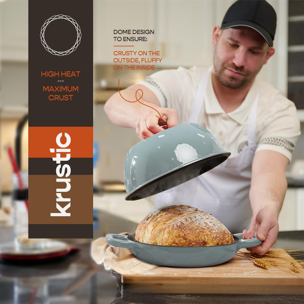 Enameled Cast Iron Dutch Oven for Sourdough Bread Baking | 6 Quart Round Pot with Lid | 10 Inch Ceramic Enamel Thick Coated Cookware with Non Stick Silicone Baking Mat for Cooking | 6 Qt | Sea Salt