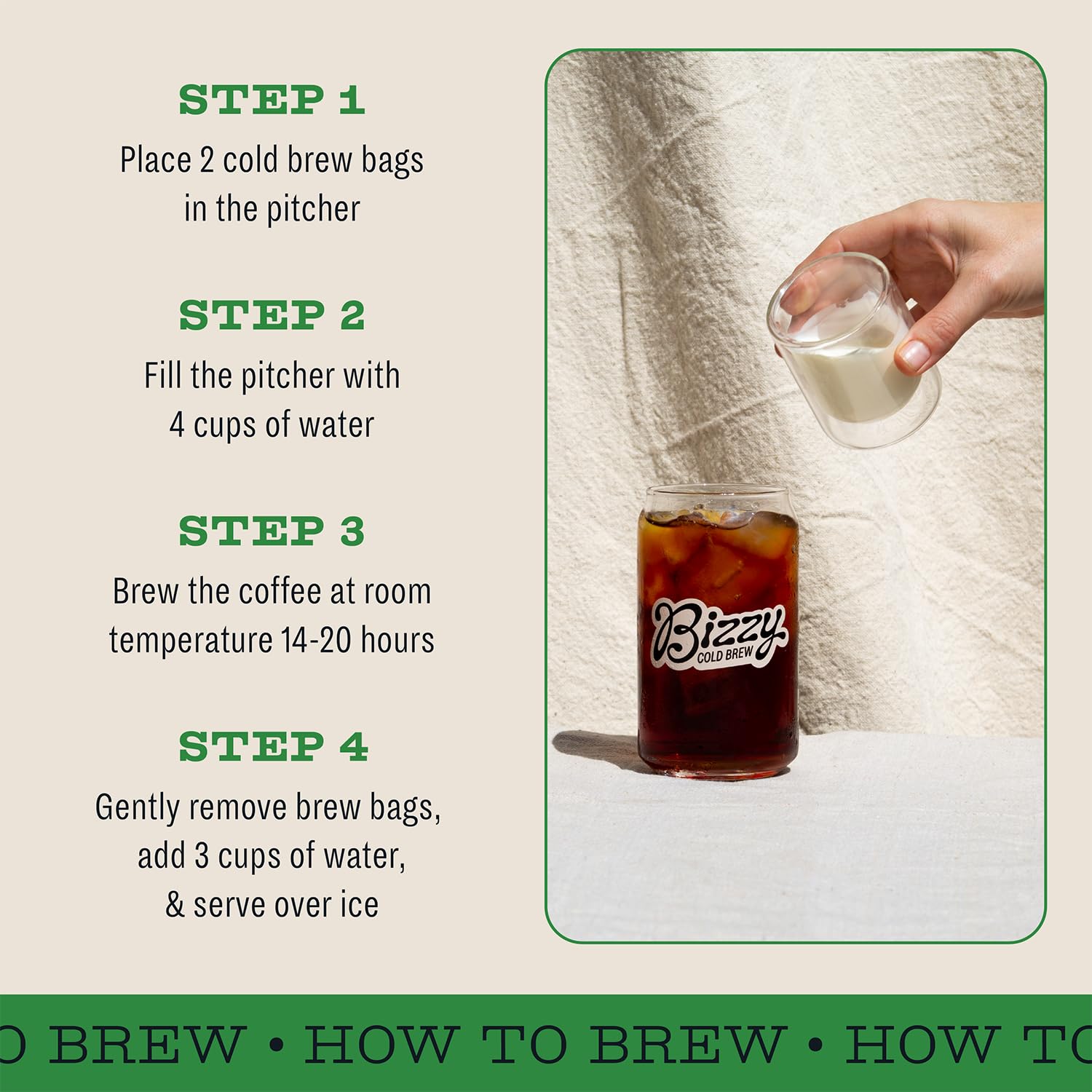 Bizzy Organic Cold Brew Coffee, Espresso Blend, Brew Bags, 4 ct