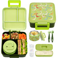 JXXM Bento Lunch Box for Kids with 8oz Soup Thermo,Leak-Proof Lunch Containers with 5 Compartment,Thermo Food Jar Food Containers for School (Green-Colorful Dinosaur)