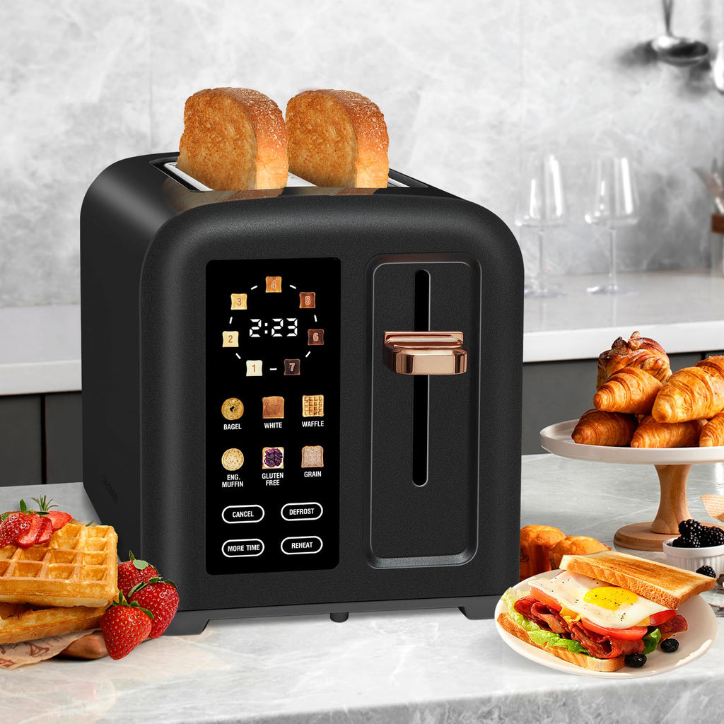 SEEDEEM Touchscreen Toaster 2 Slice, 7 Shade, Stainless, 1350W Dark Chocolate