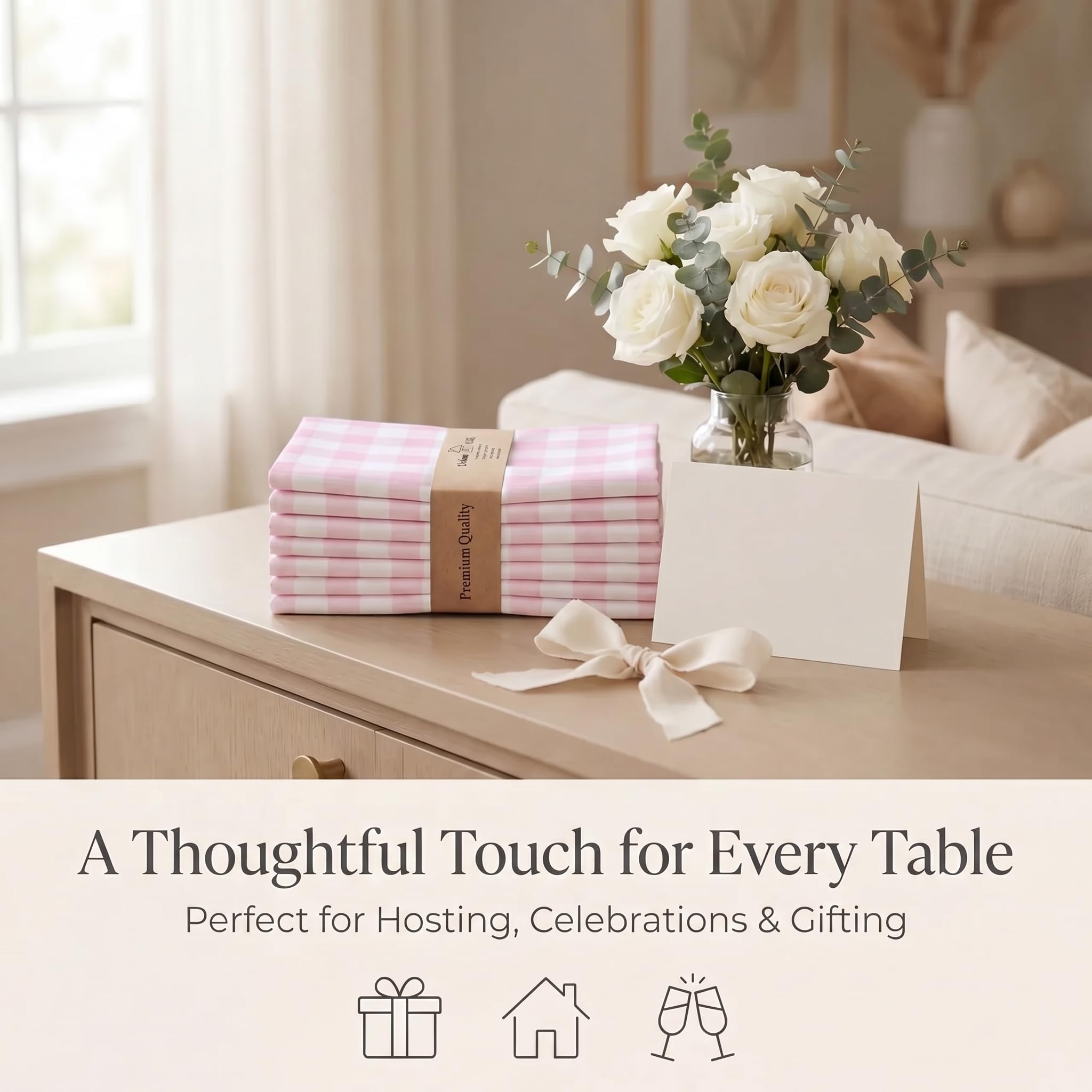 Urban Villa Cloth Napkins Cotton 12x12 (Set of 12) Pink/White