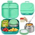 BOSEDSANG Bento Lunch Box with 12oz Soup Thermo,4 Compartments Lunch Box Containers, Spoon&Sauce Jar, BPA Free&Leak proof,Insulated Food Jar for Travel (Green)