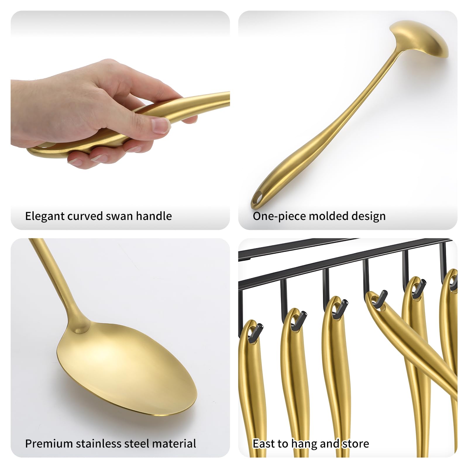 304 Stainless Steel Matte Kitchen Utensils Set, 11 Pcs Long Metal Cooking Utensils Set, Gold Cooking Utensils Set, Dishwasher Safe
